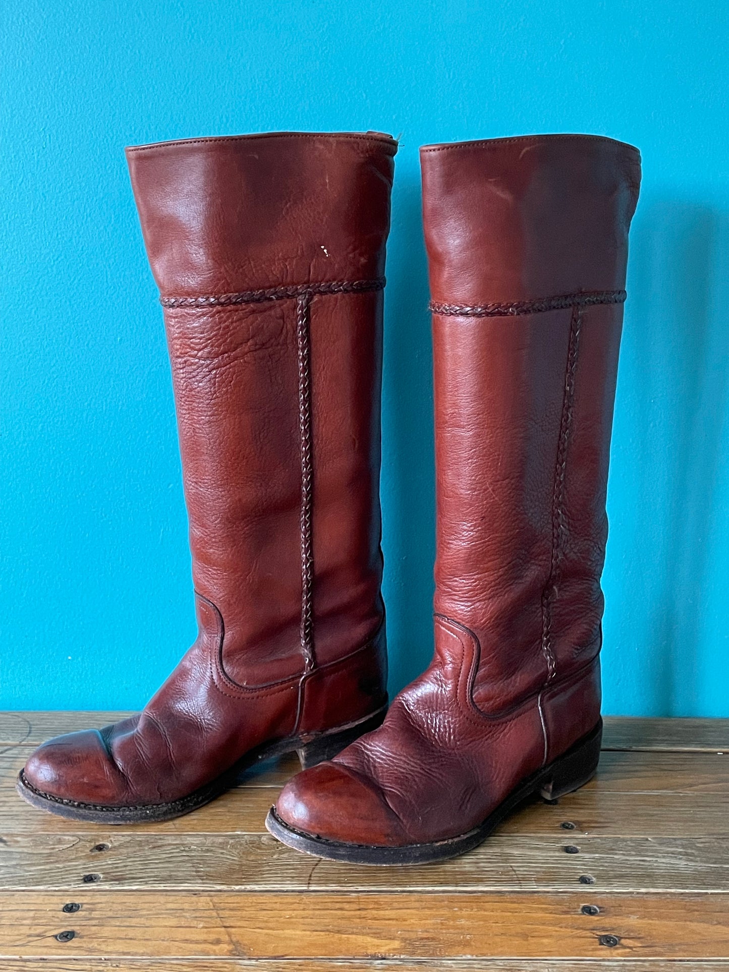 Vintage 70s Frye Leather Boots Tall Chestnut Leather Campus Boots 7.5 B