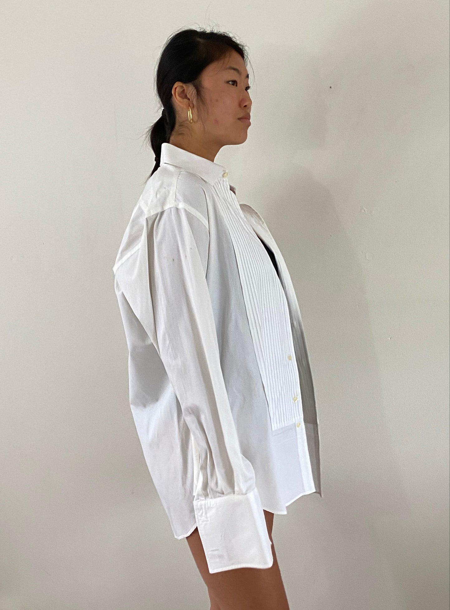 vintage crisp white cotton Italian tuxedo boyfriend shirt / oversized shirt | Large