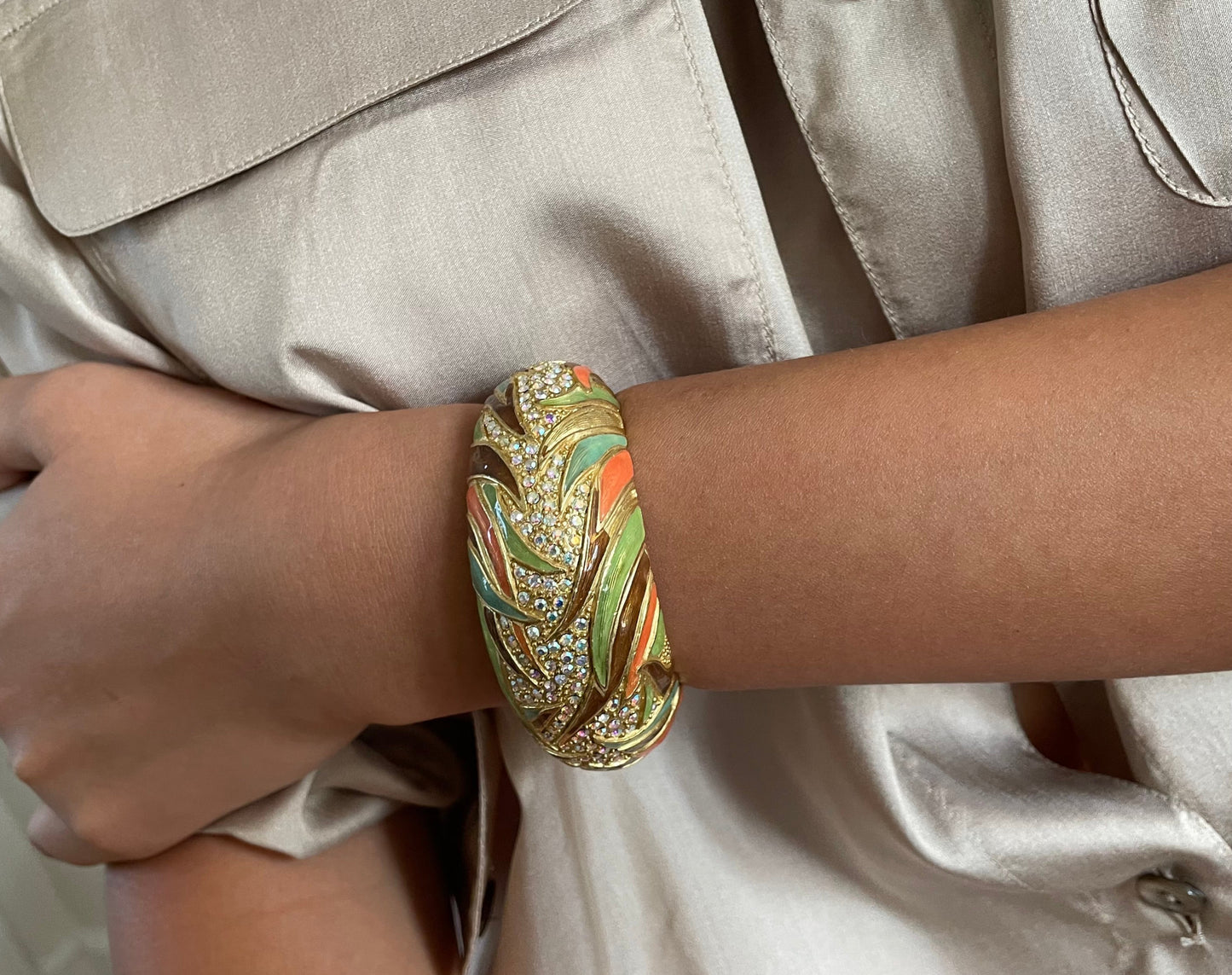 Vintage 90s Roxanne Assoulin Enamel Cuff Bracelet and Door Knocker Earring Matching Set Jewelry