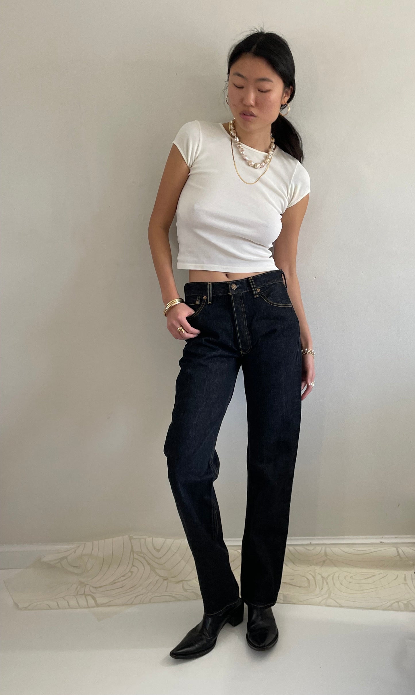 vintage Levi's 501 dark wash shrink to fit button fly tall Levis jeans size 29 x 33 tall