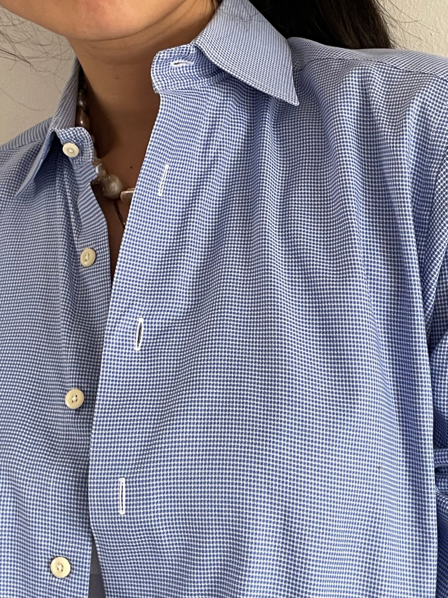 oversized cotton baby blue boyfriend shirt | luxe woven spread collar button down shirt | XL