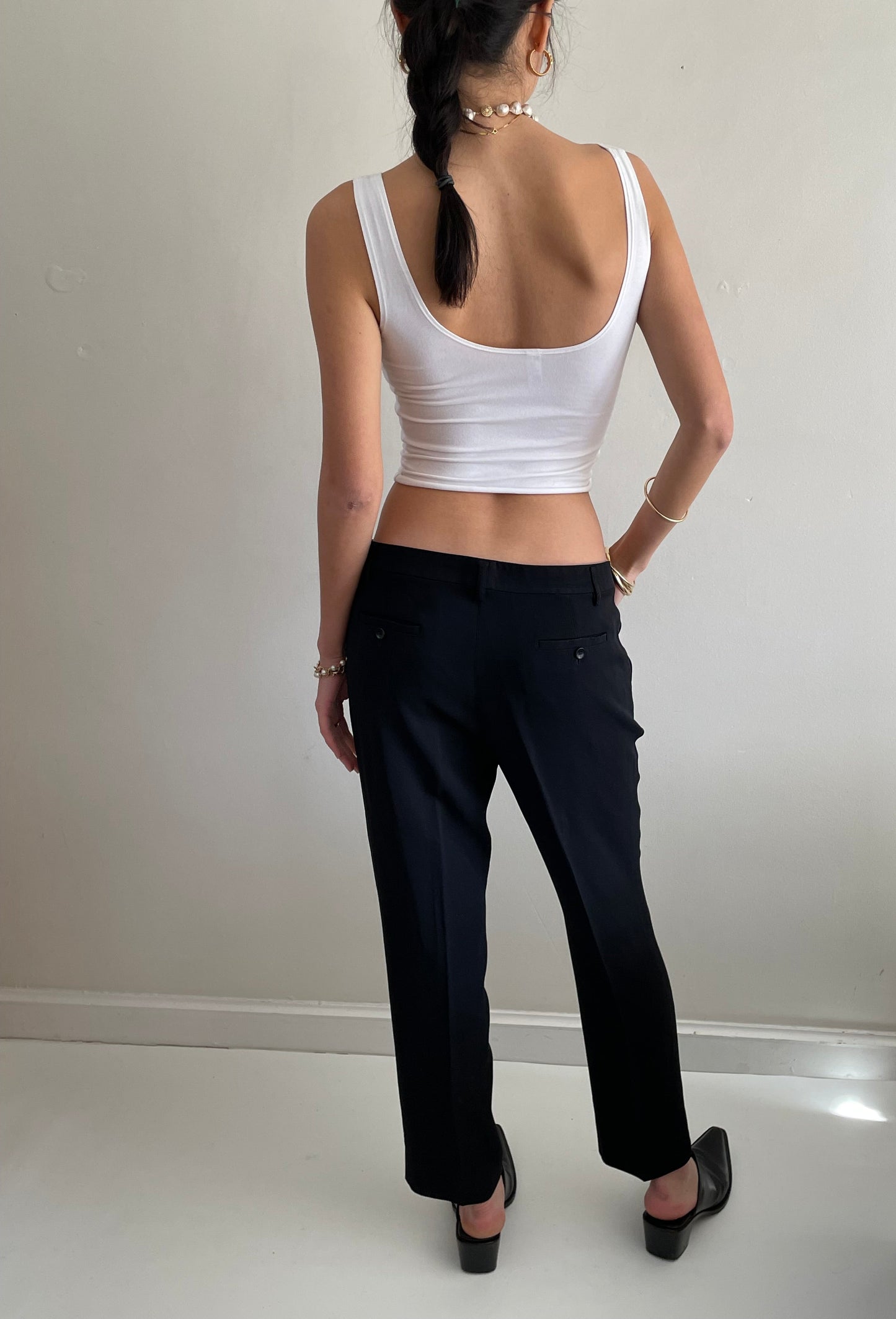 Vintage Y2K Etro Wool Pants / Mid Rise Italian Black Wool Flat Front Straight Leg Pants Italian 46 / US 10
