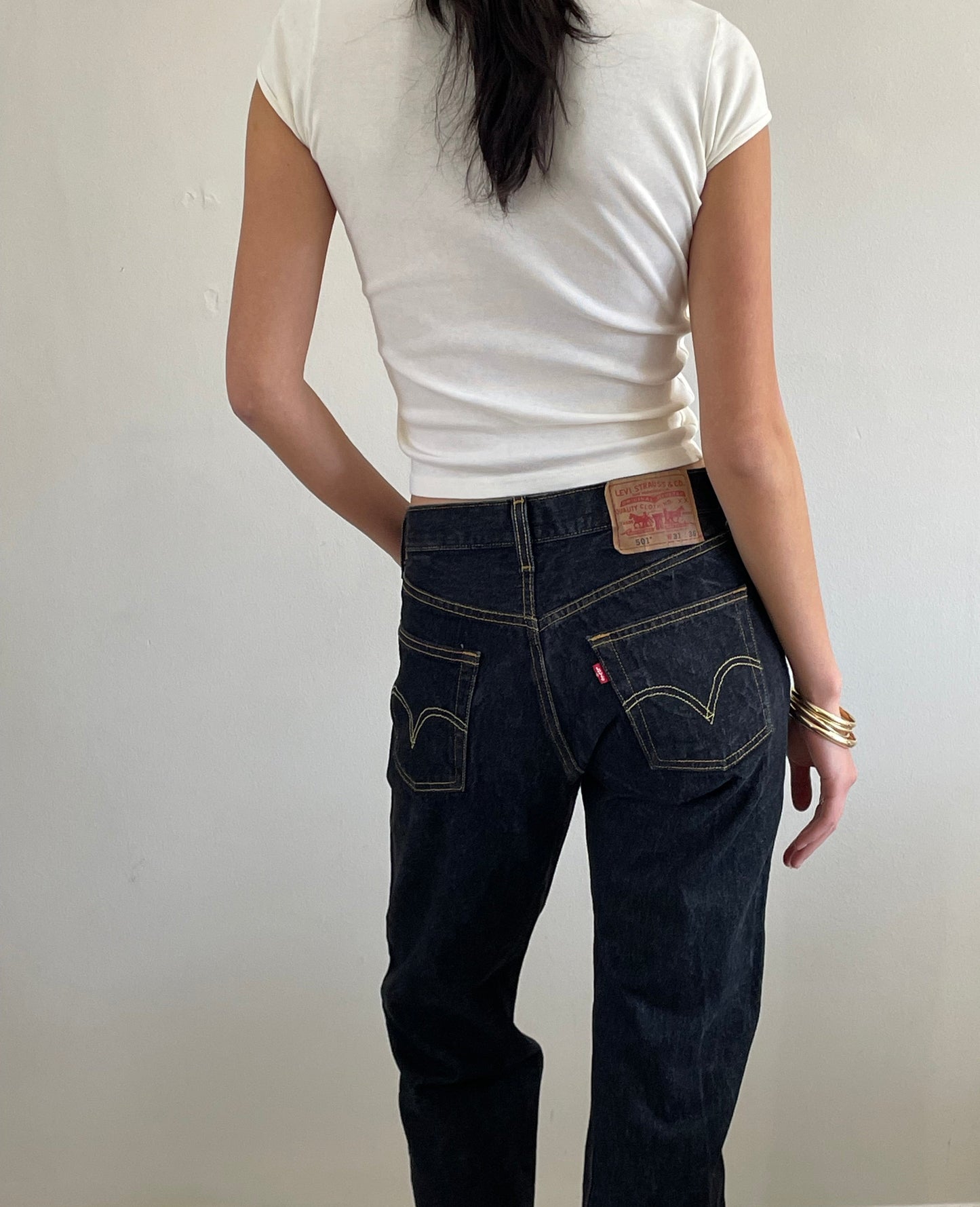 vintage Levi's 501 dark wash shrink to fit button fly tall Levis jeans size 29 x 33 tall