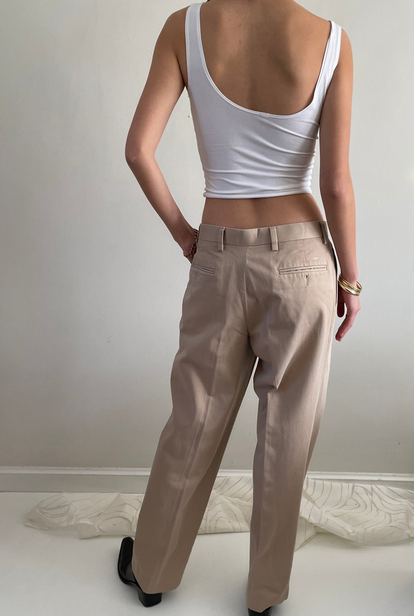 vintage 90s pleated cotton twill khakis chinos boyfriend pants trousers size 32