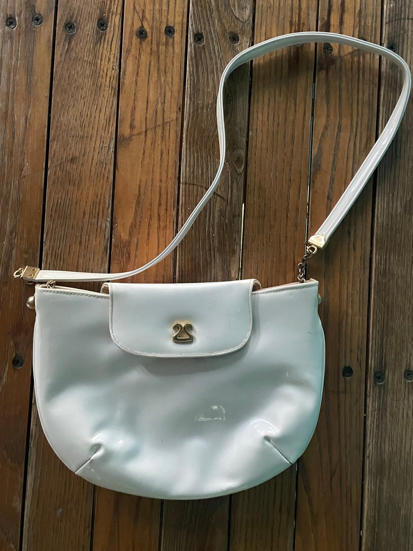 Vintage 60s Marchessa white patent leather shoulder clutch handbag shoulder purse