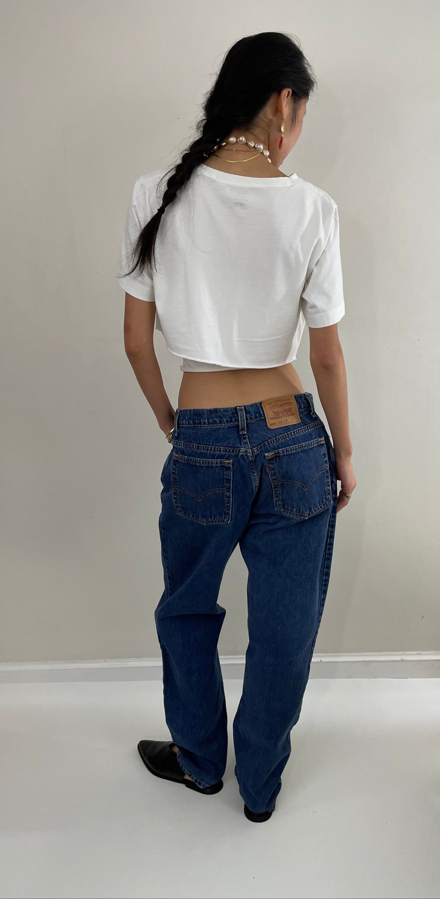 Vintage 80s Levi's 550 high waisted dark wash zipper tall mom Levis jeans size waist 32 x 32