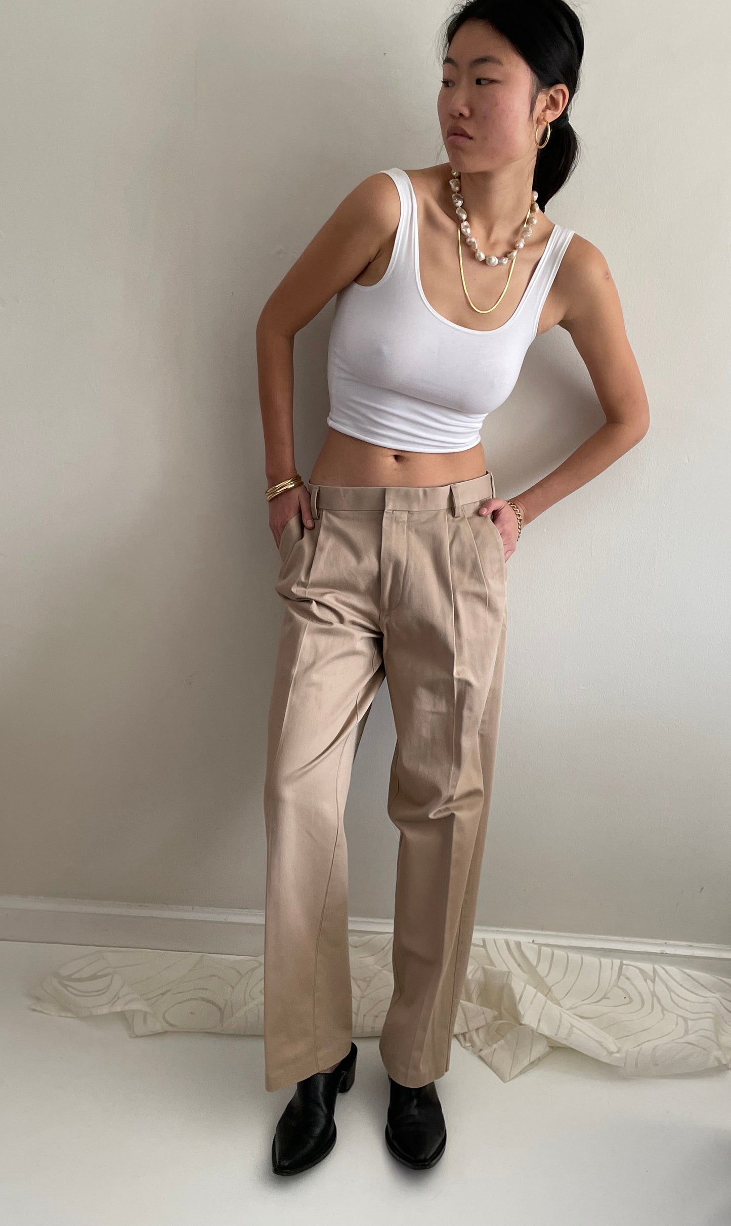 vintage 90s pleated cotton twill khakis chinos boyfriend pants trousers size 32