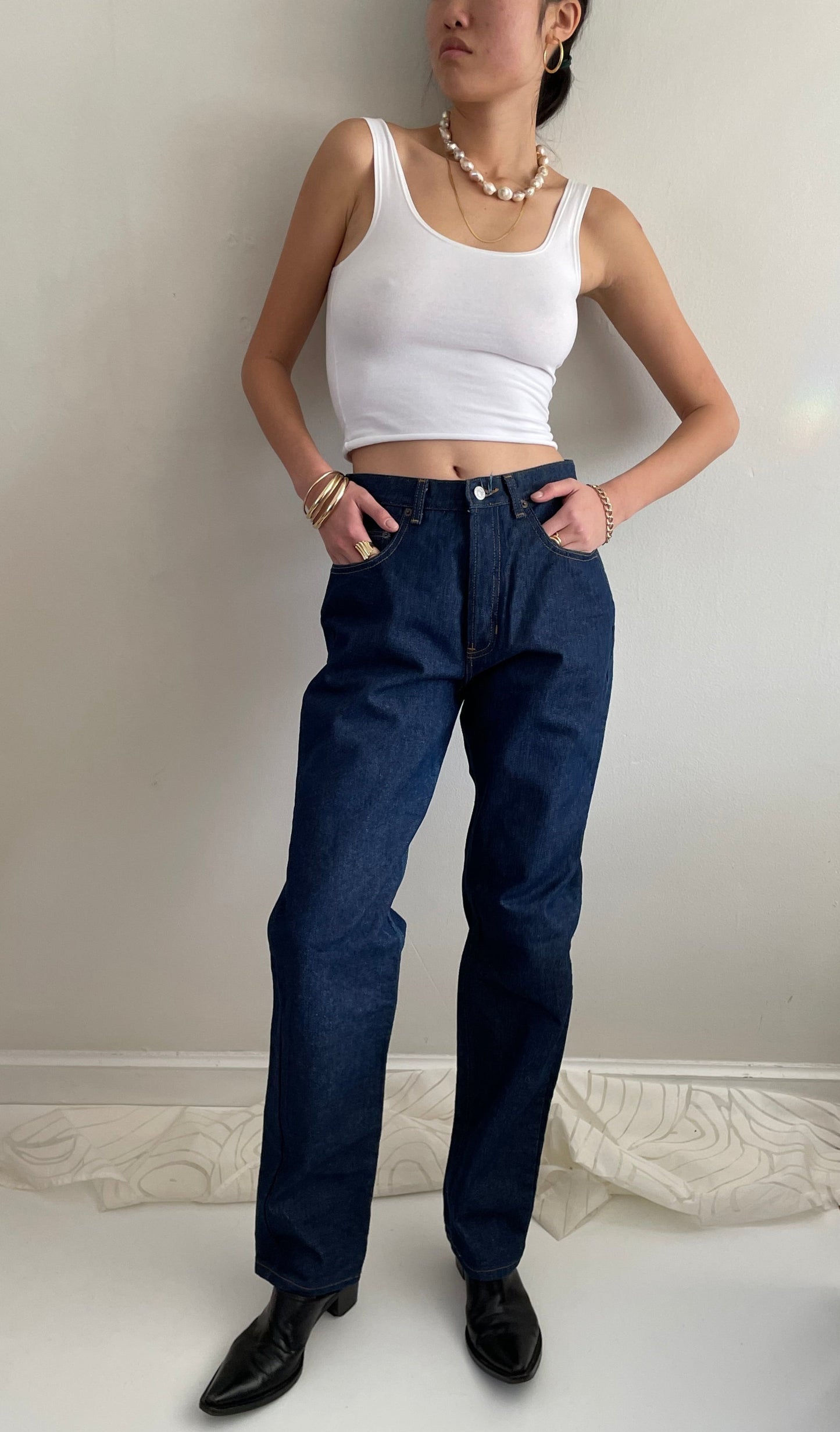 vintage 90s Gap dark wash high waisted classic button fly original GAP deadstock denim jeans USA deadstock | 27 Waist