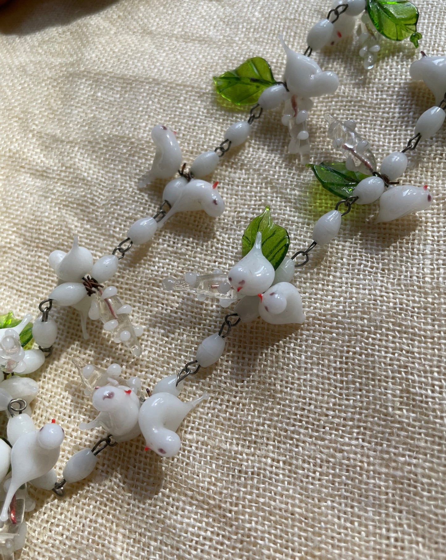 vintage antique venetian white glass dove bird garden choker necklace | vintage jewelry