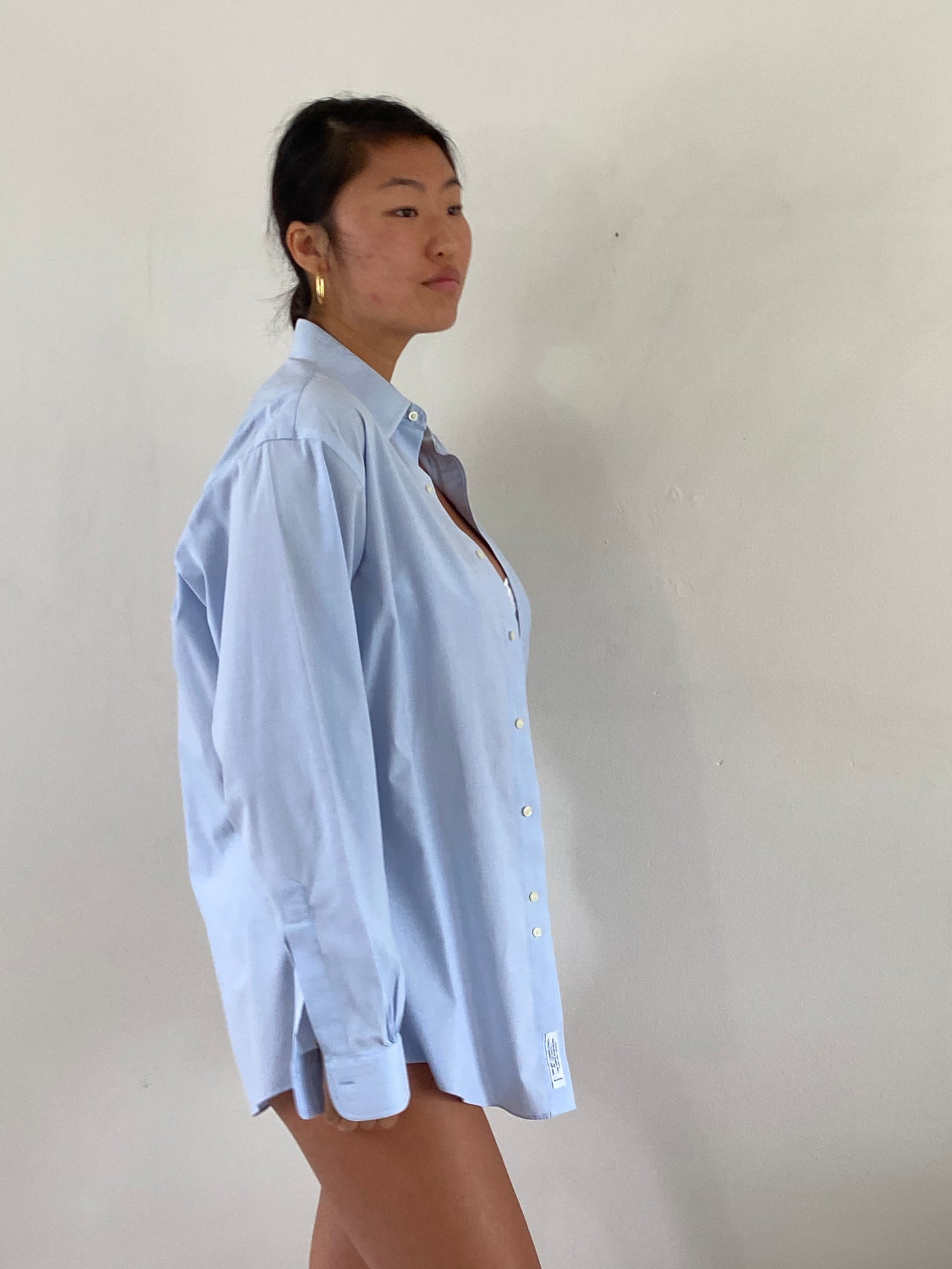 vintage 70s cotton ice blue boyfriend button down menswear shirt | Large