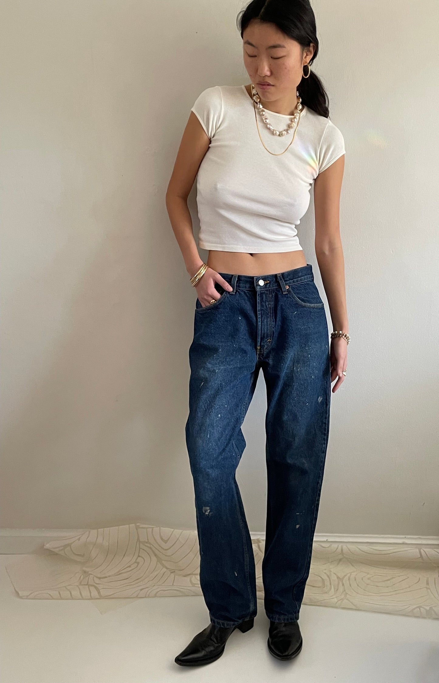vintage Levi's 505 zipper fly dark wash baggy bootleg Levis jeans 32 x 32