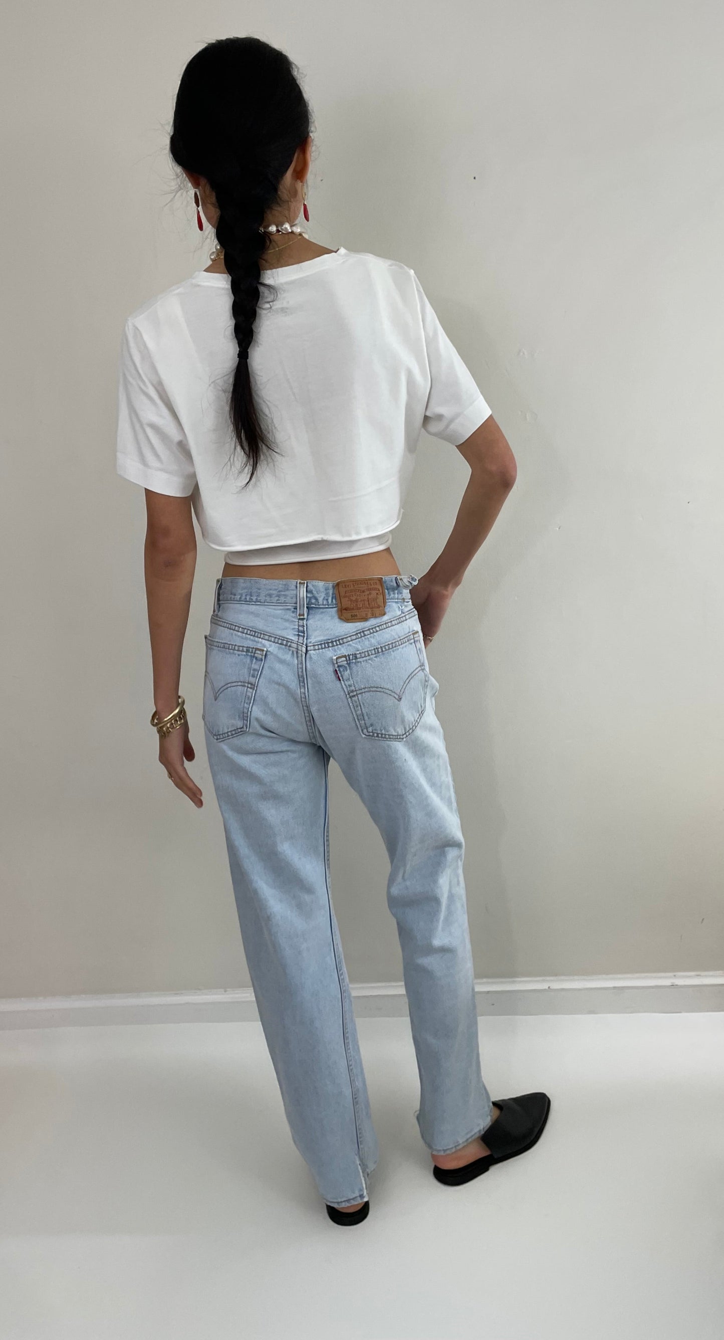 Vintage 80s Levi's 501 faded light wash button fly boyfriend Levis red tab jeans made in USA size 29 x 31