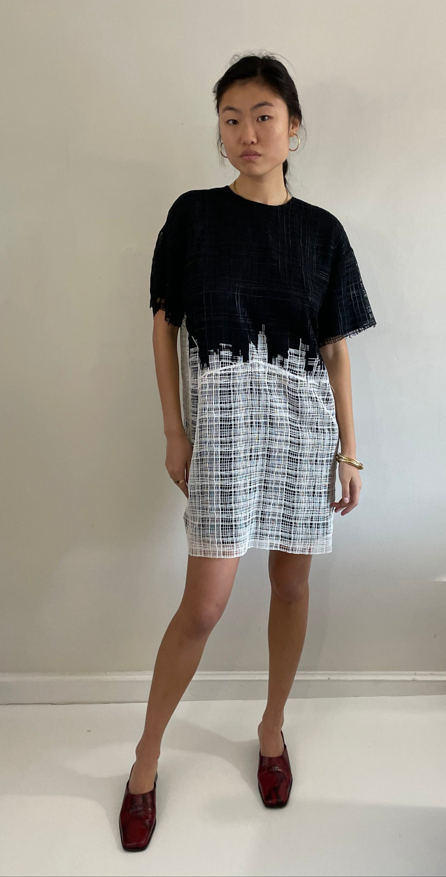 vintage Y2K black and white short sleeve pullover shift dress Medium