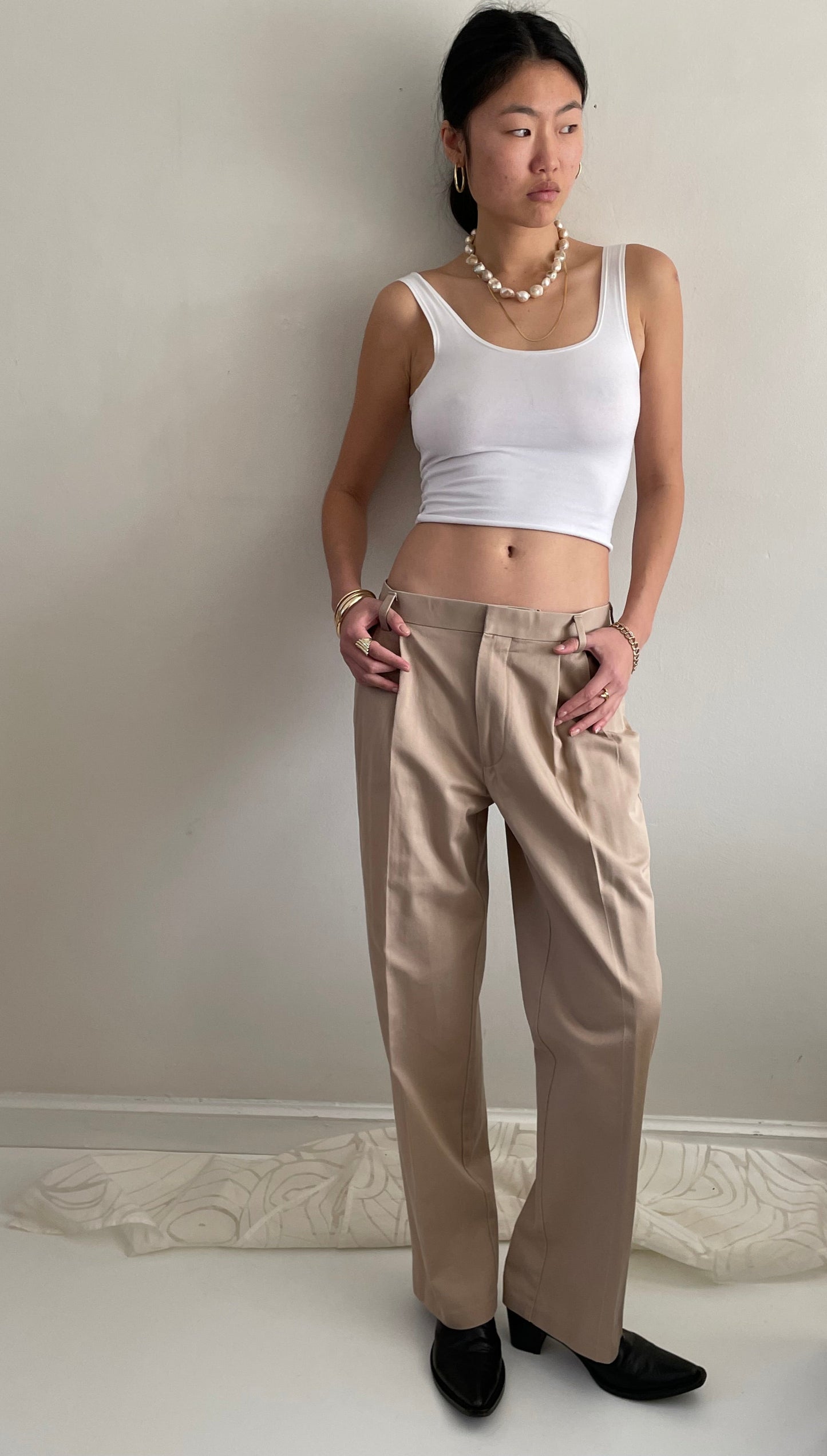 vintage 90s pleated cotton twill khakis chinos boyfriend pants trousers size 32