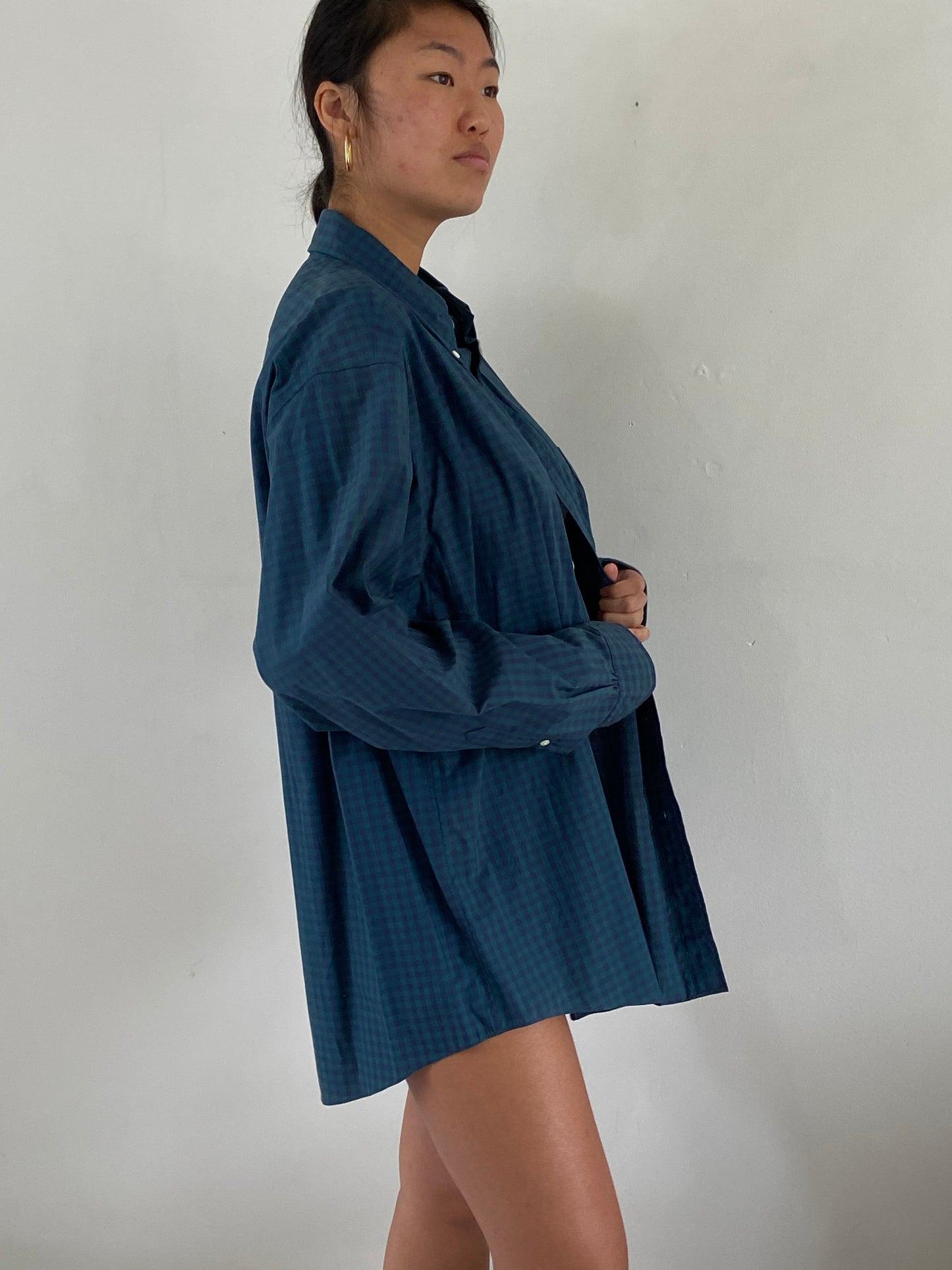 vintage 90s Brooks Brothers Navy Blue + Forest Green Gingham Oversized Button Down Boyfriend Shirt XL