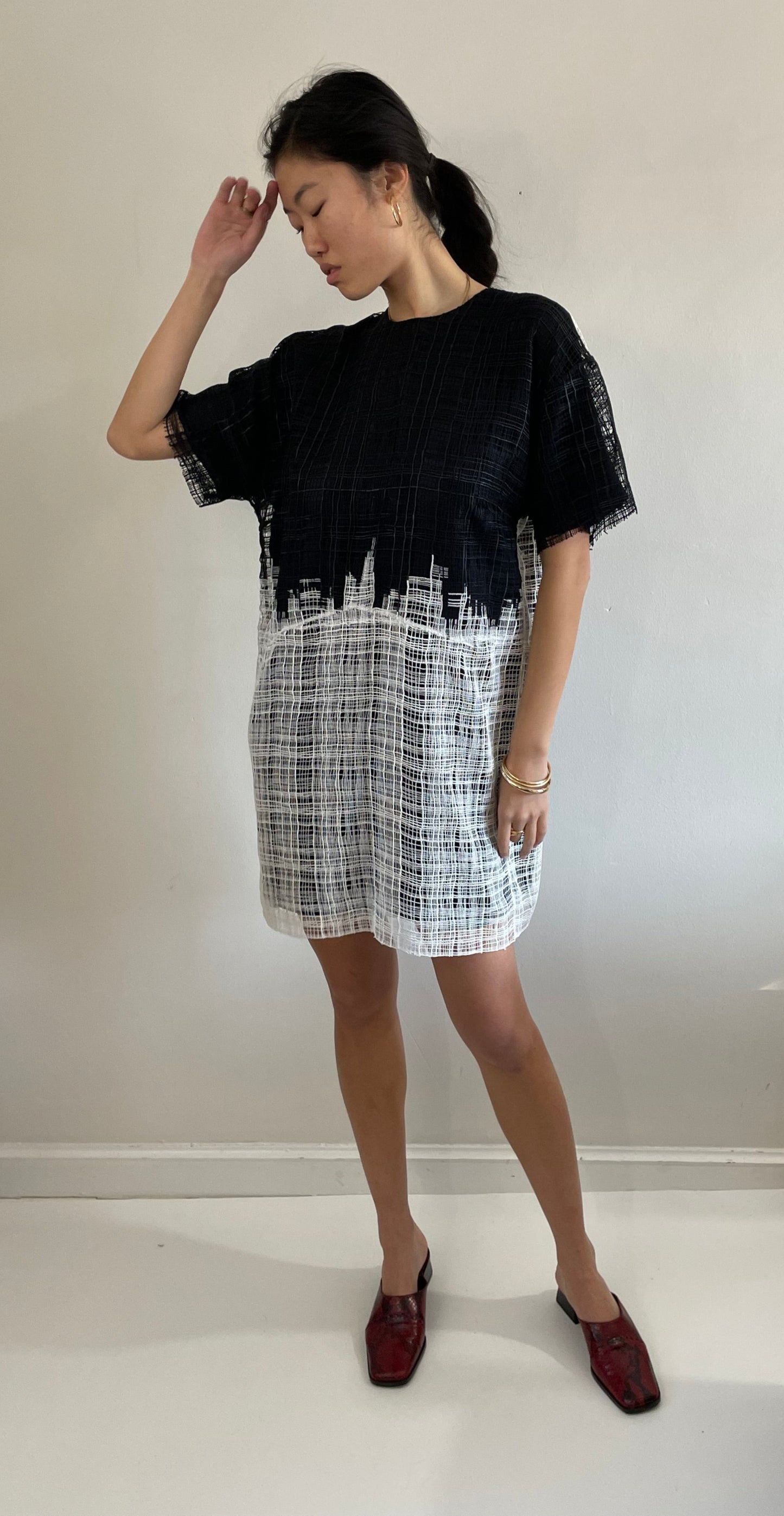 vintage Y2K black and white short sleeve pullover shift dress Medium