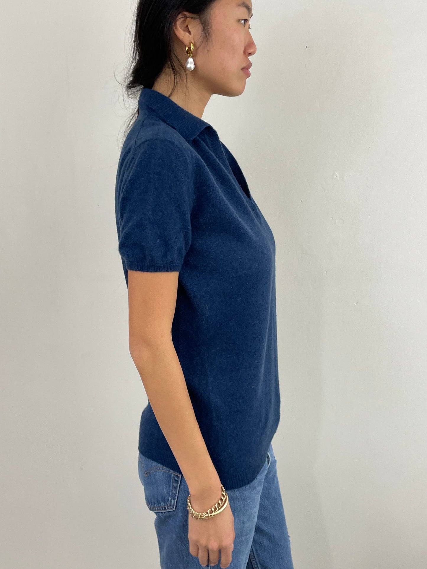 Vintage Paul Stuart Cashmere Collared Short Sleeve Sweater Medium