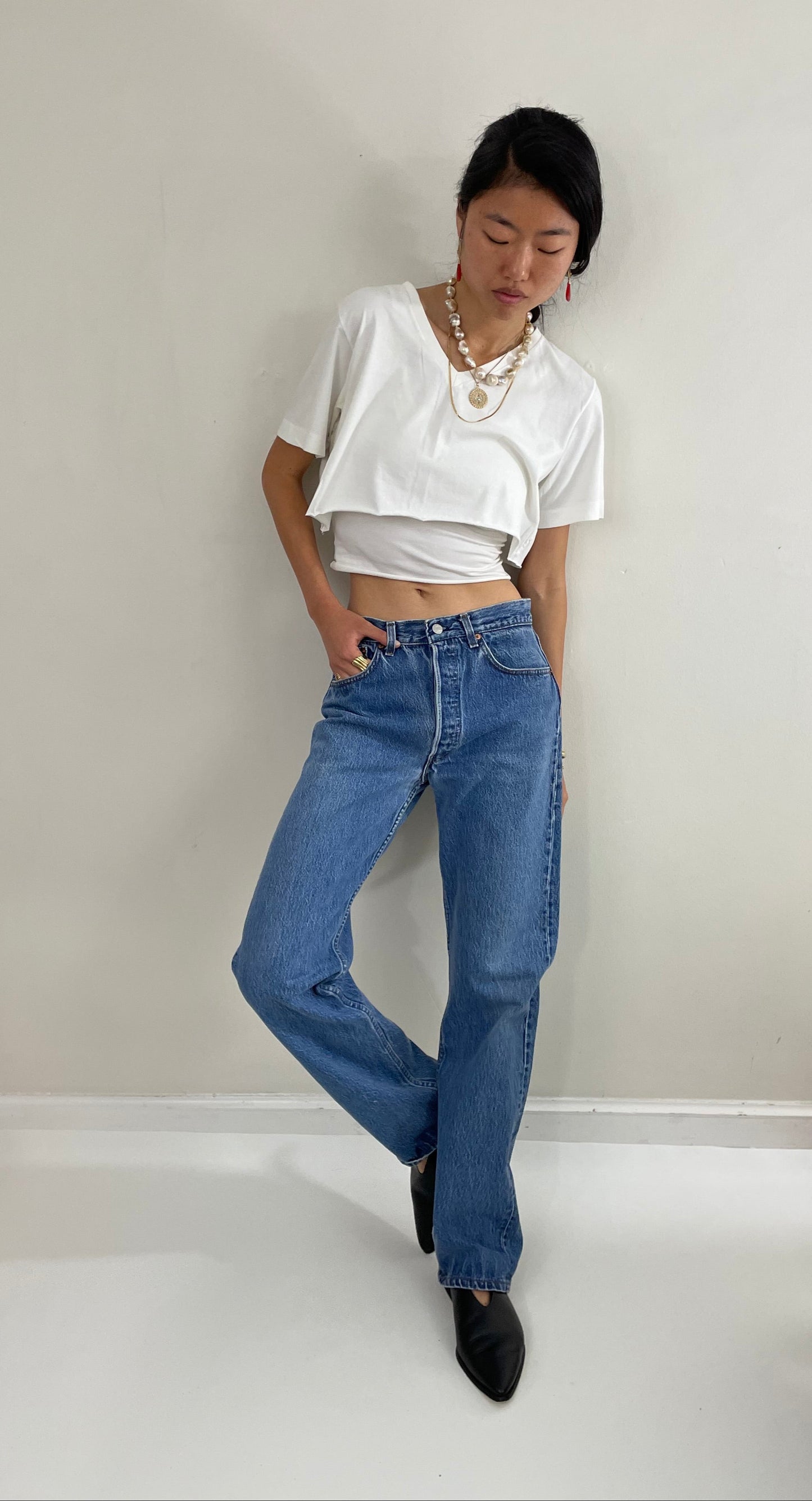Vintage 80s Levi's jeans faded shrink to fit button fly red tab boyfriend Levis 501 jeans tall size 30 x 32 New