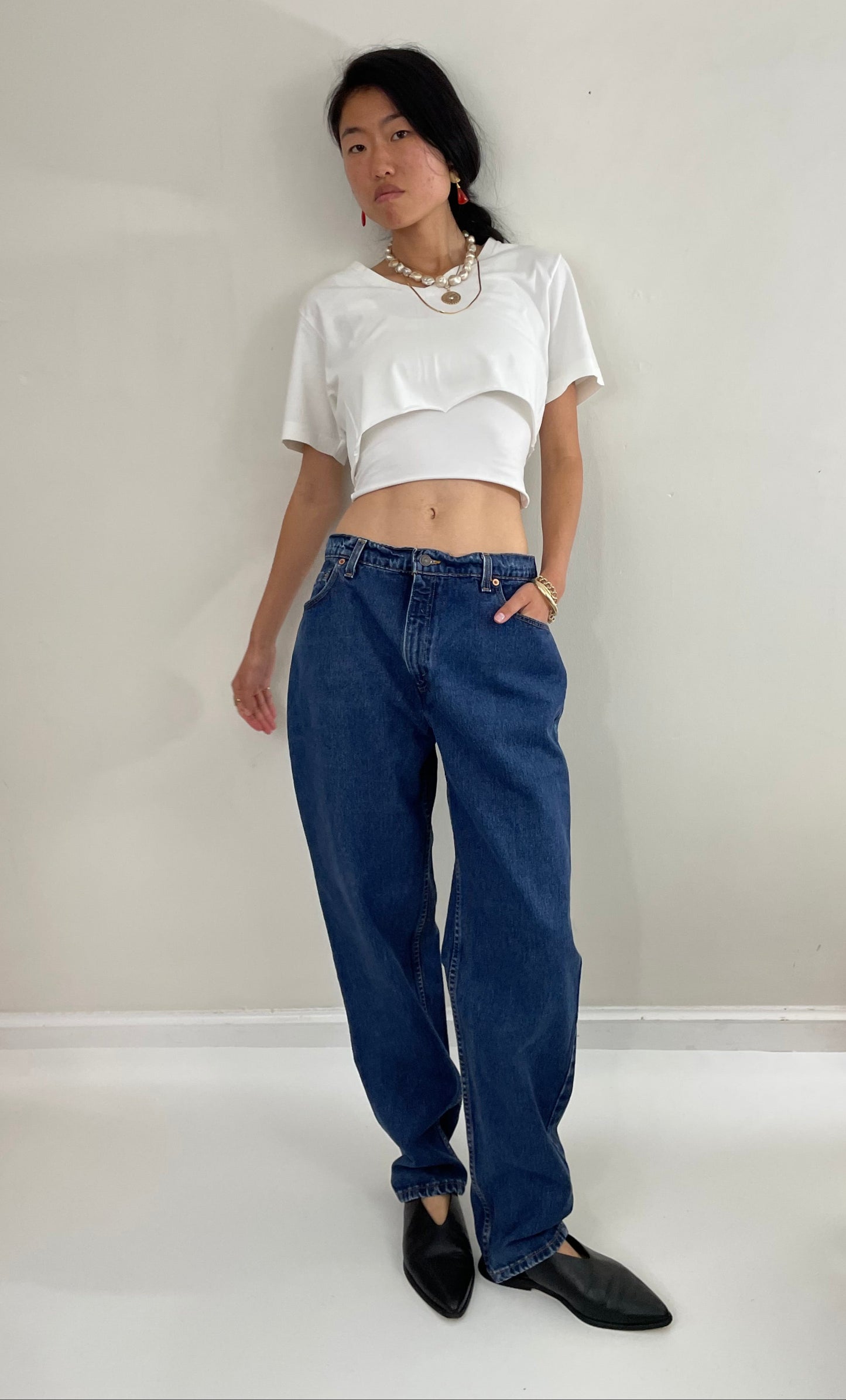 Vintage 80s Levi's 550 high waisted dark wash zipper tall mom Levis jeans size waist 32 x 32