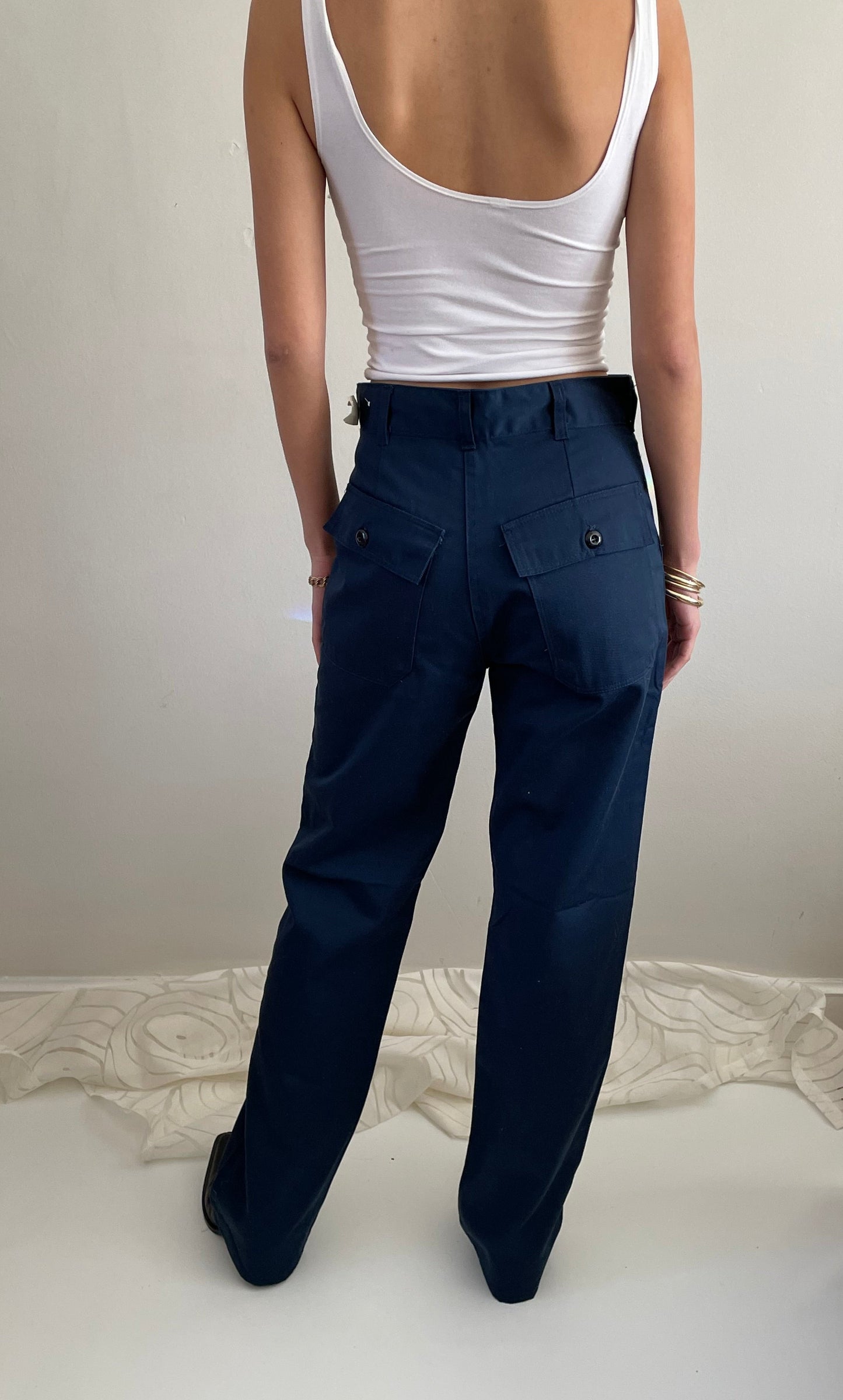 vintage navy blue utility uniform work cotton blend pants tall size 30
