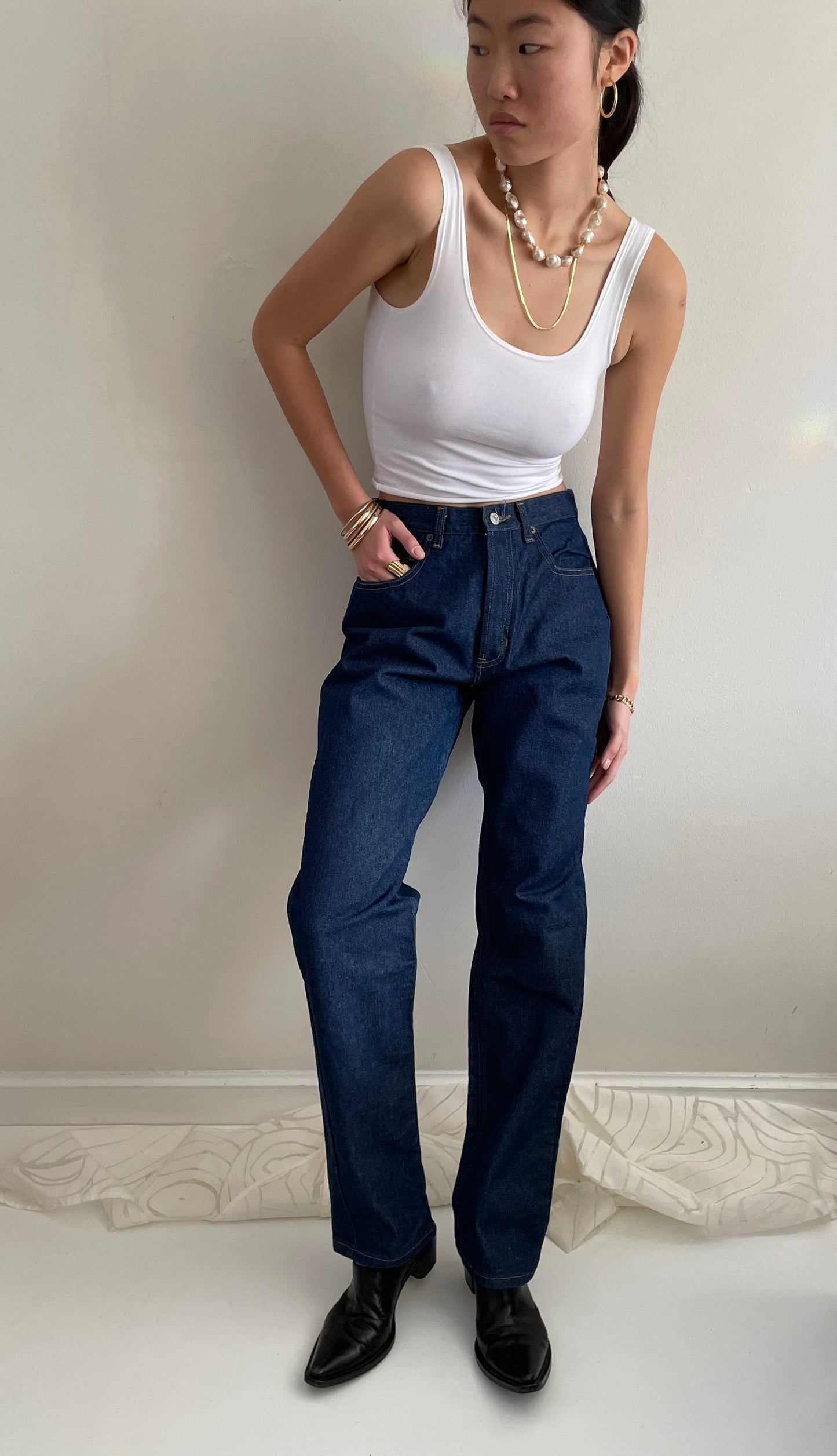vintage 90s Gap dark wash high waisted classic button fly original GAP deadstock denim jeans USA deadstock | 27 Waist