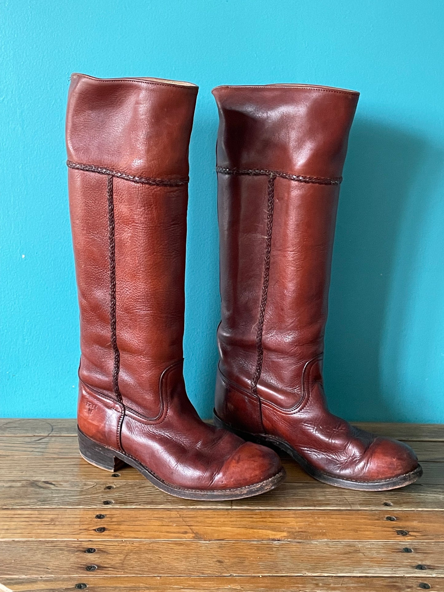 Vintage 70s Frye Leather Boots Tall Chestnut Leather Campus Boots 7.5 B