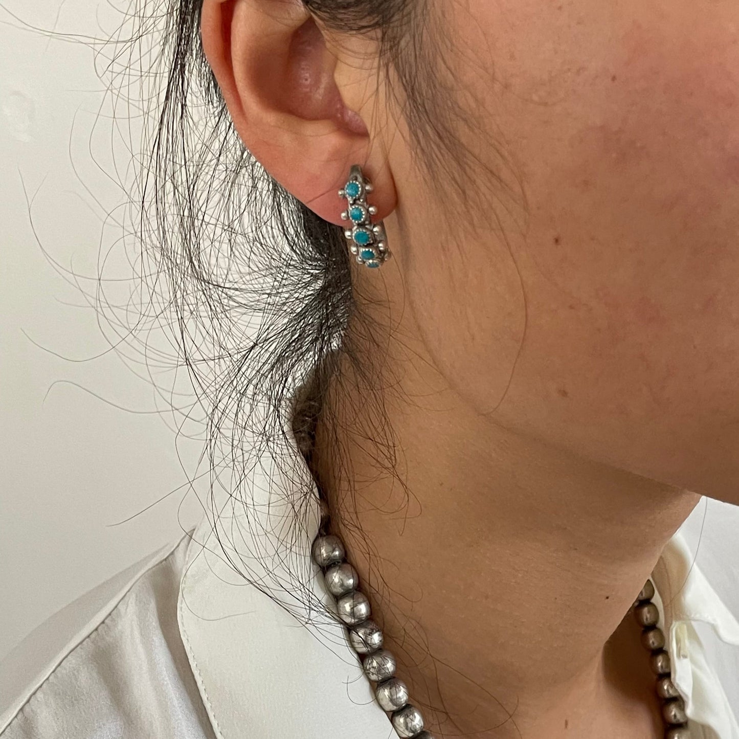 Vintage 50s Navajo Hand Crafted Wrought Turquoise Sterling Silver clip on statement Earrings