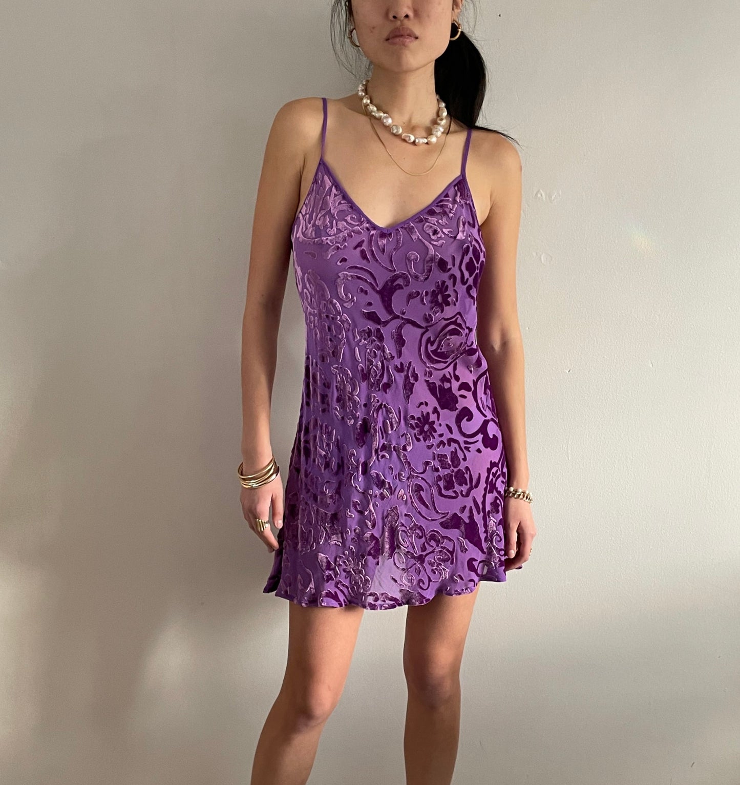 90s silk devore slip dress / vintage grape purple semi sheer silk slip dress