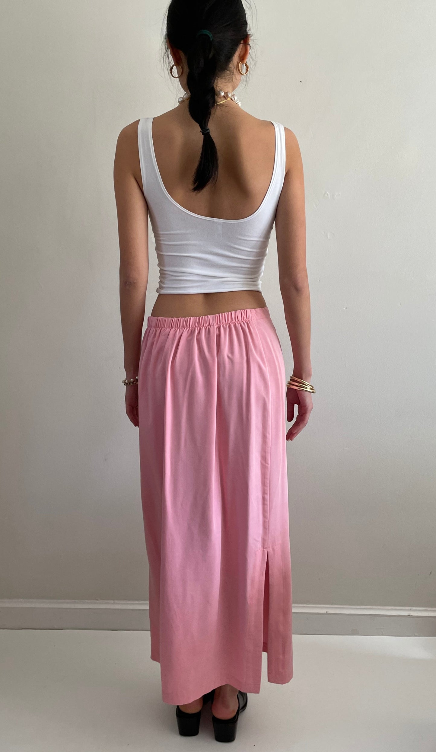 vintage 90s pink button front maxi skirt