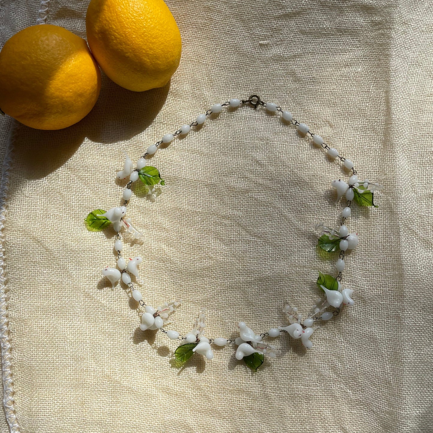 vintage antique venetian white glass dove bird garden choker necklace | vintage jewelry