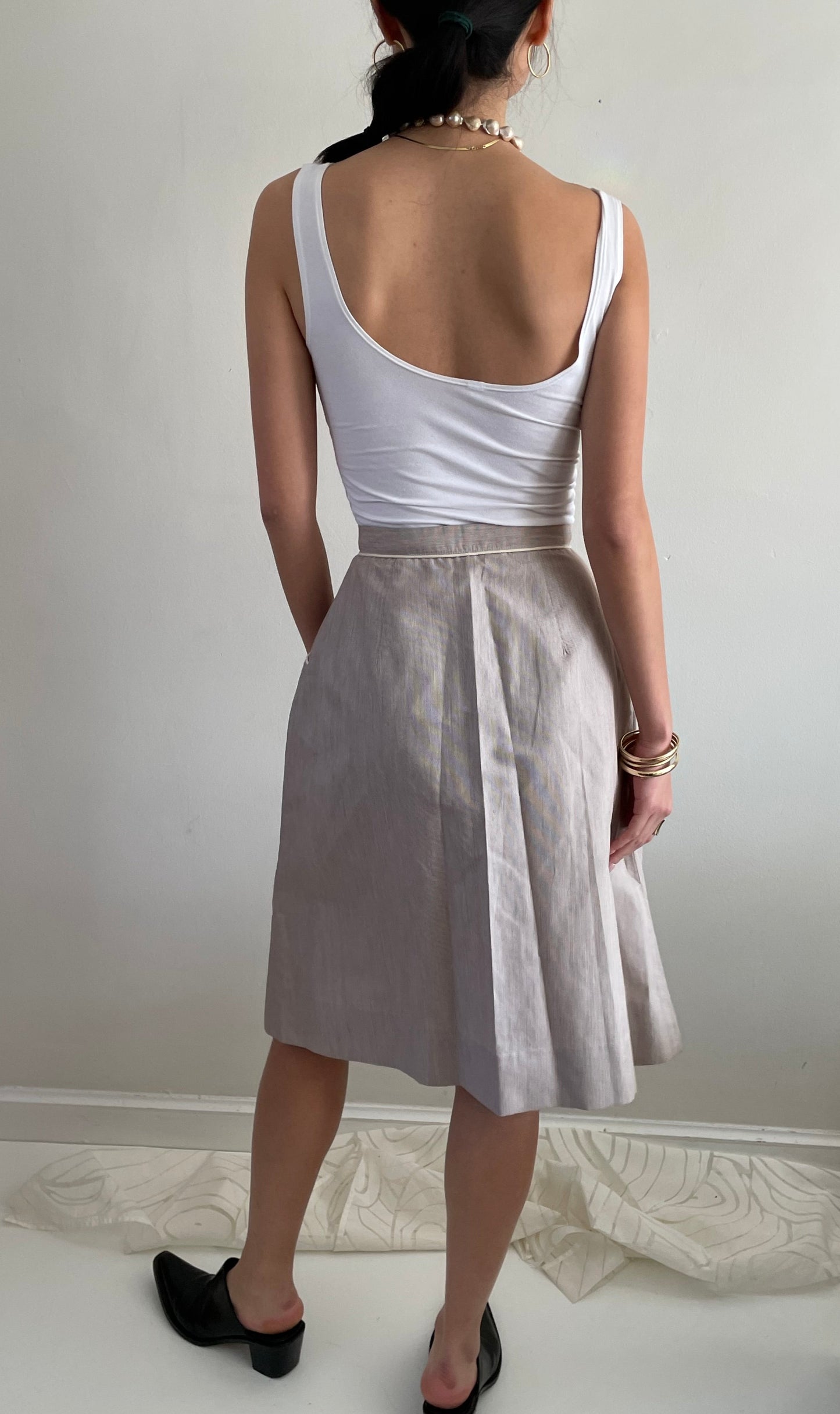 vintage button front knee length preppy striped skirt 25 W