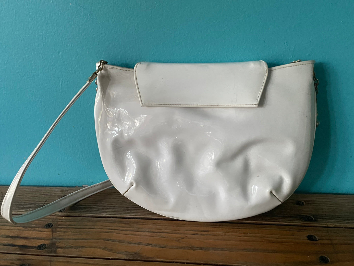 Vintage 60s Marchessa white patent leather shoulder clutch handbag shoulder purse