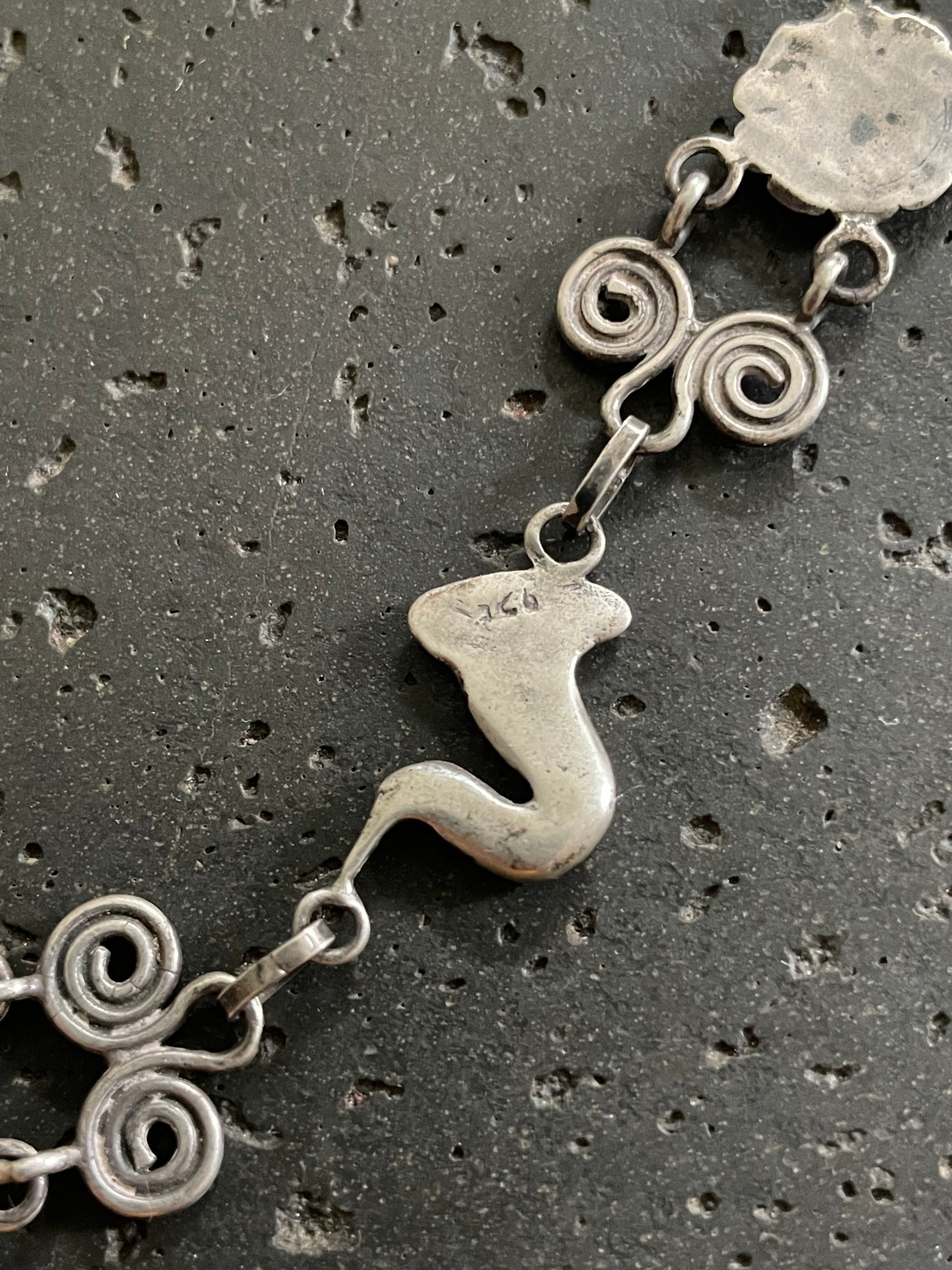 Vintage 90s Taxco Sterling Silver Bird + Flower Link Necklace: Handcrafted Mexico 18 inches
