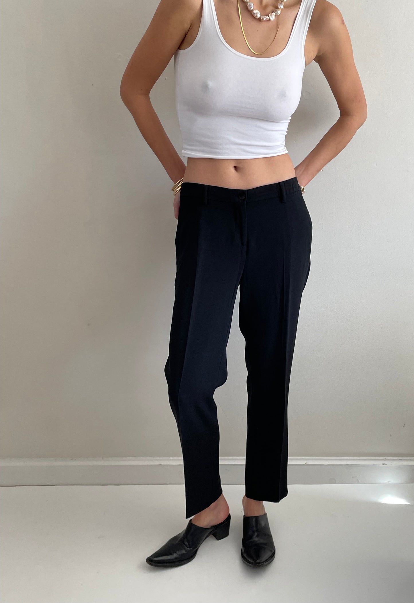Vintage Y2K Etro Wool Pants / Mid Rise Italian Black Wool Flat Front Straight Leg Pants Italian 46 / US 10