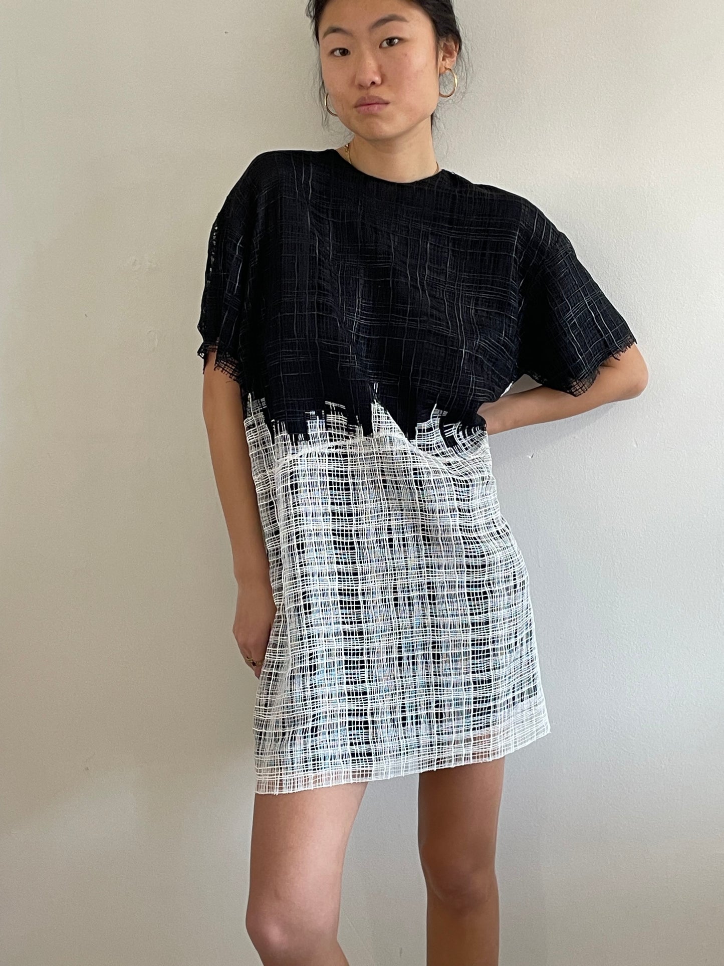 vintage Y2K black and white short sleeve pullover shift dress Medium