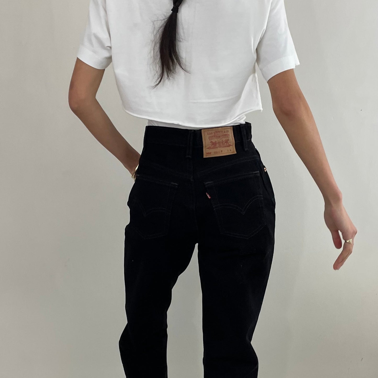 Vintage black 80s Levi's 550 high waisted tall zipper fly dark black dressy deadstock new 80s Levis tall jeans size 27 x 33