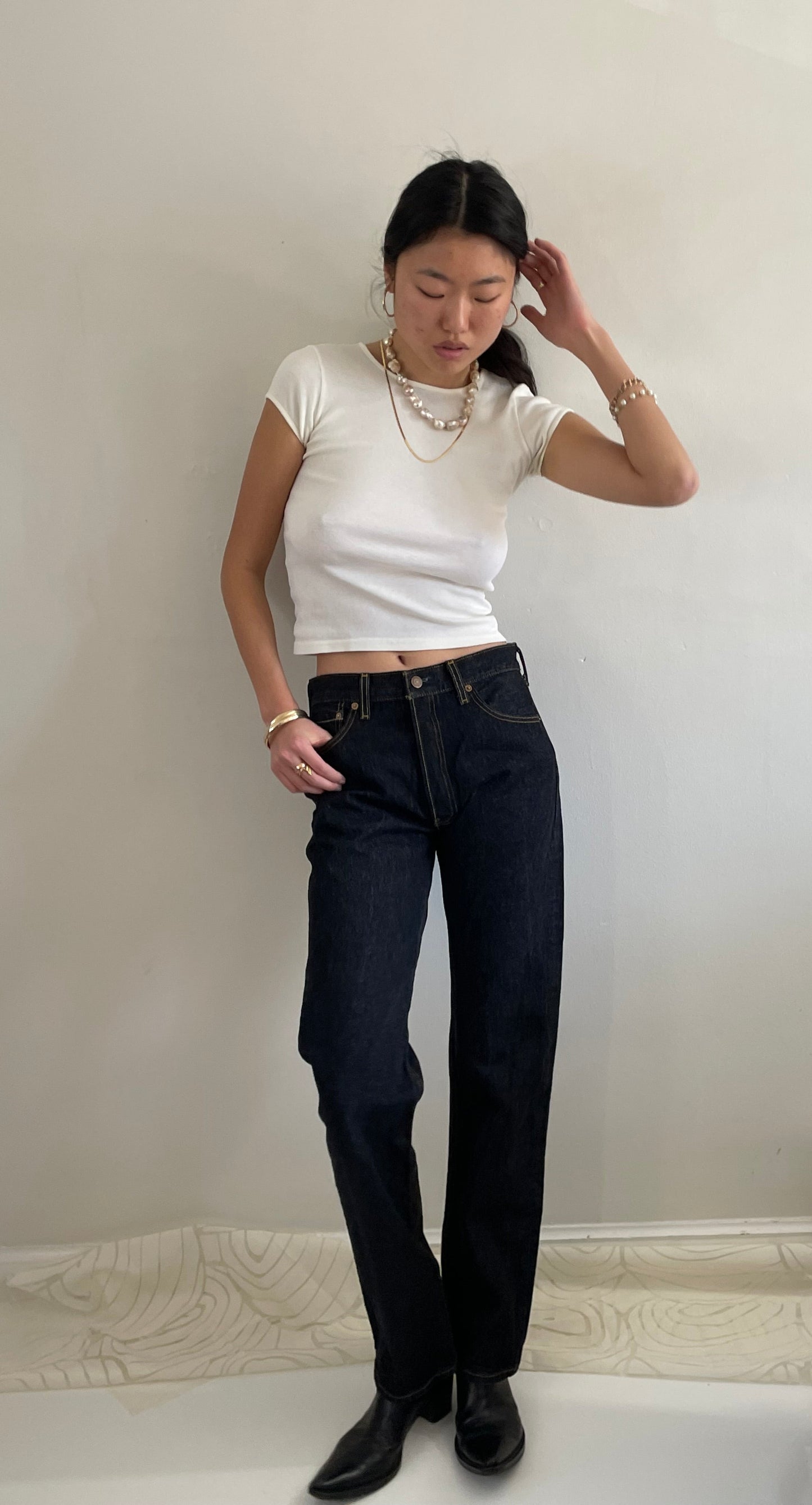vintage Levi's 501 dark wash shrink to fit button fly tall Levis jeans size 29 x 33 tall