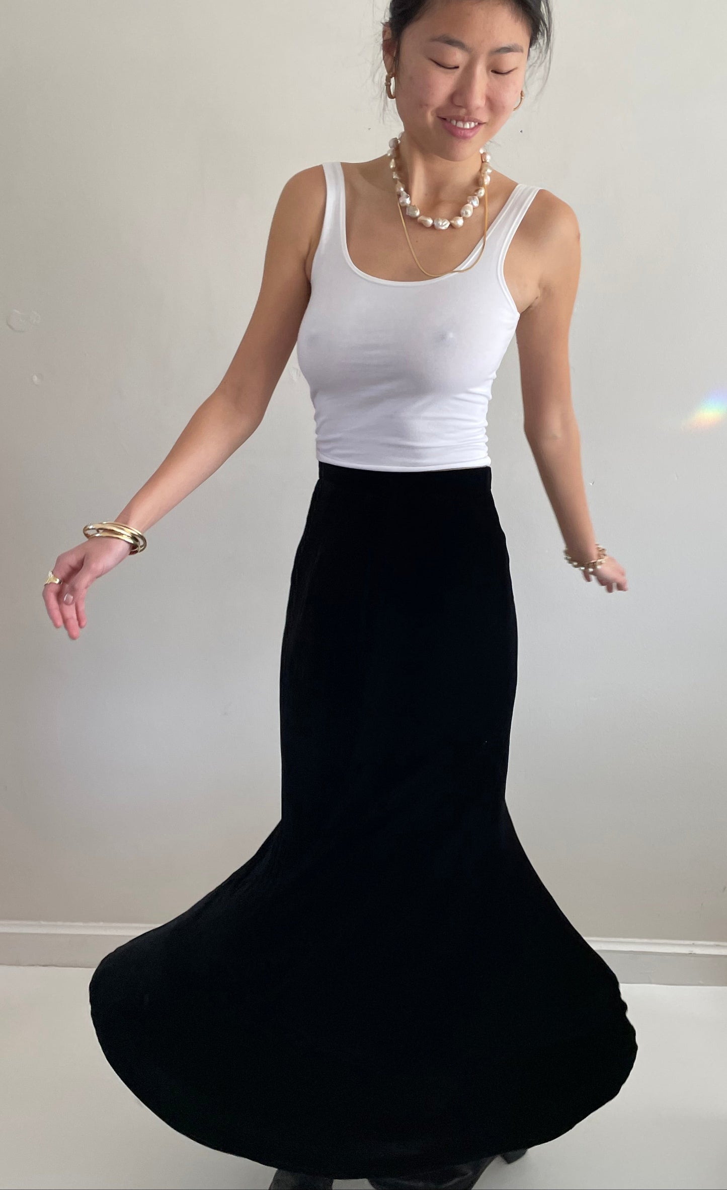 Vintage 90s Black Silk Velvet Tulip Maxi Skirt | 25 waist