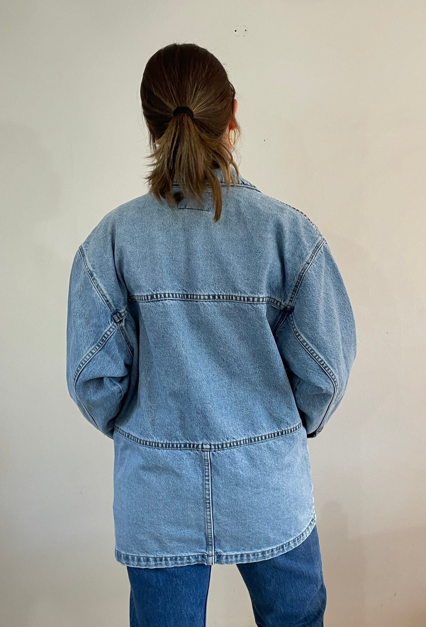 vintage 70s Levis faded light wash denim jean barn chore work jacket Large