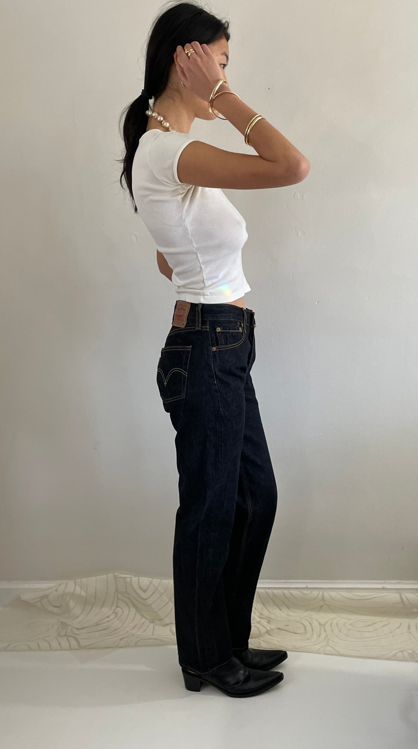 vintage Levi's 501 dark wash shrink to fit button fly tall Levis jeans size 29 x 33 tall