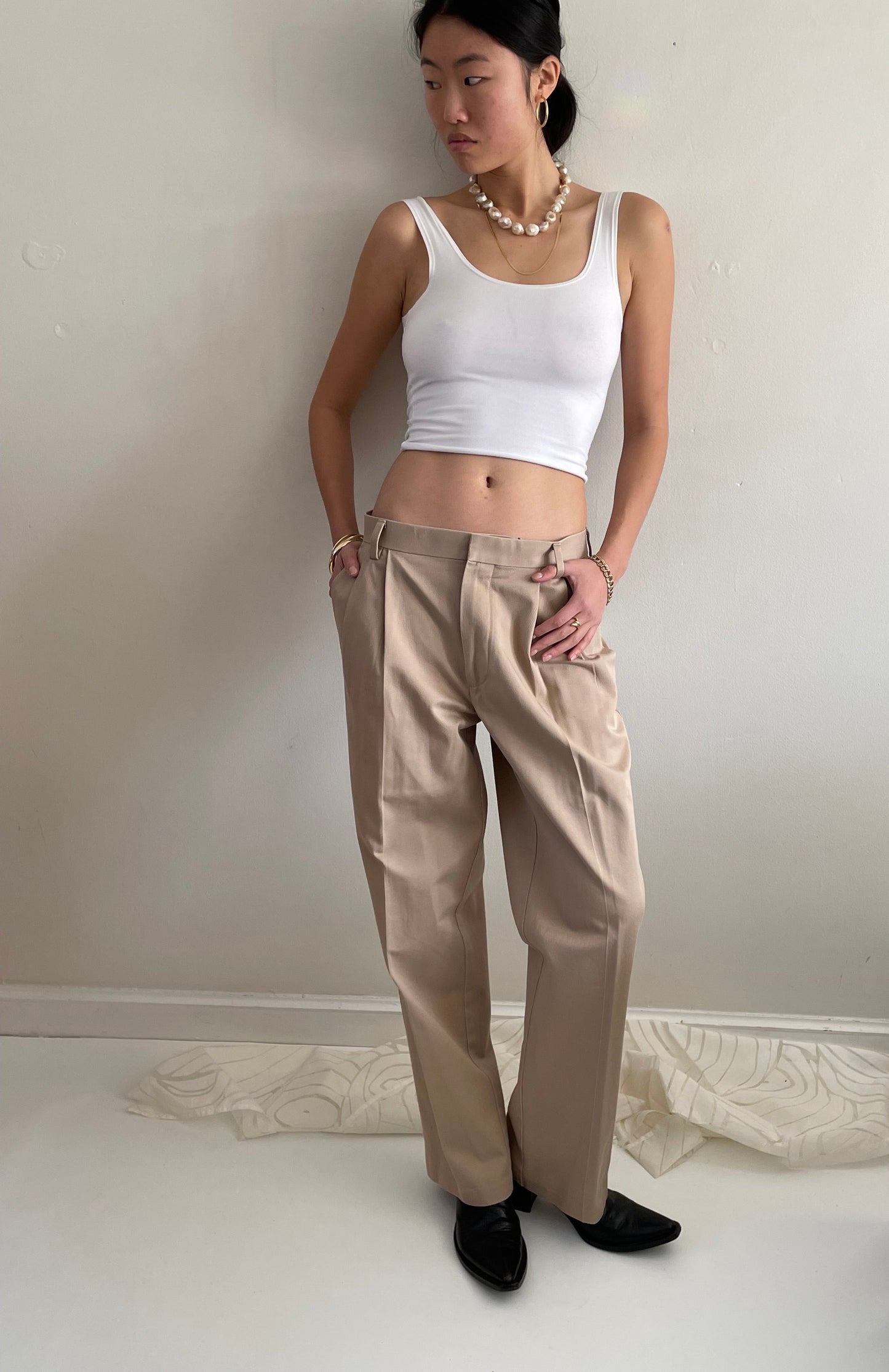 vintage 90s pleated cotton twill khakis chinos boyfriend pants trousers size 32