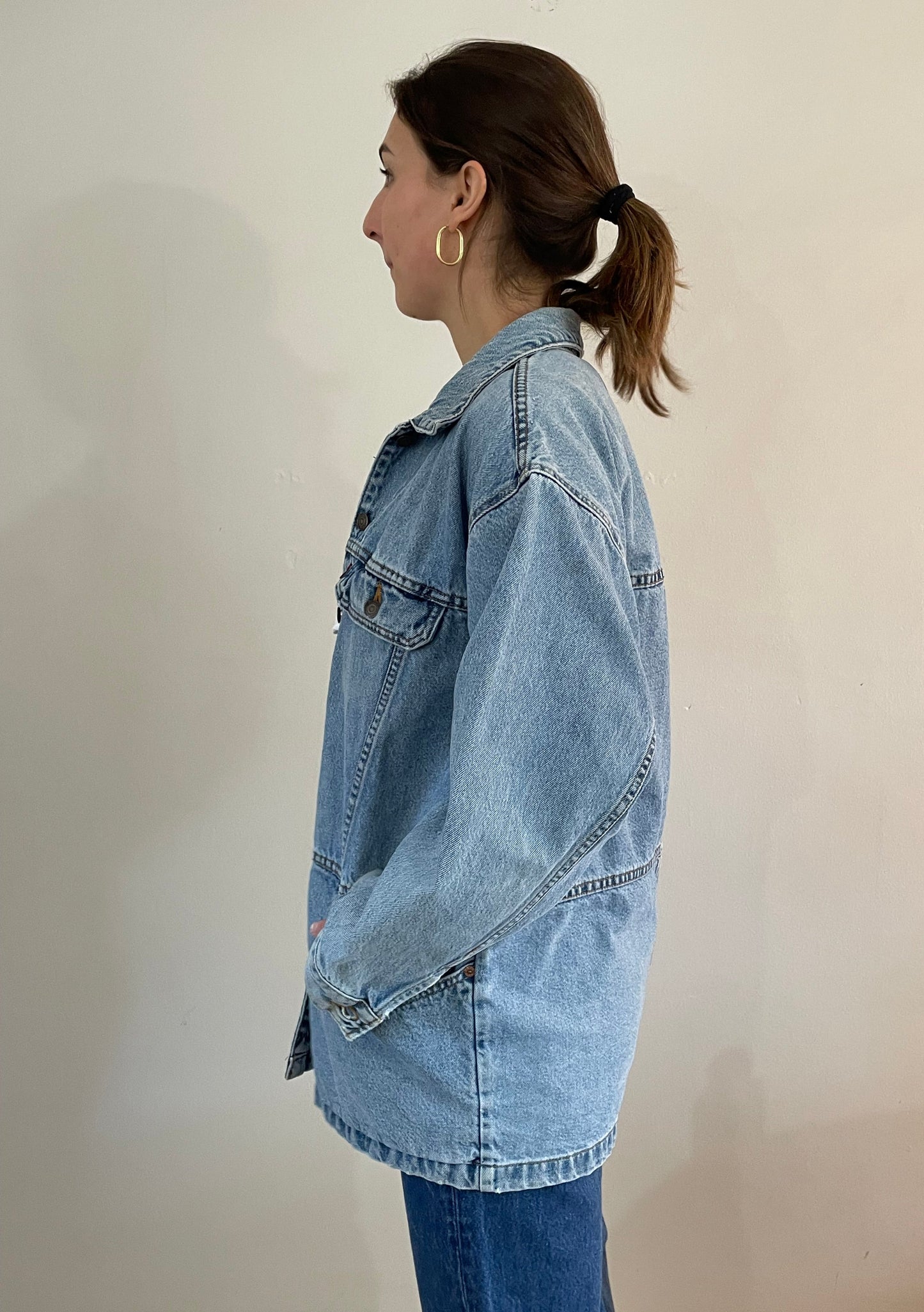 vintage 70s Levis faded light wash denim jean barn chore work jacket Large