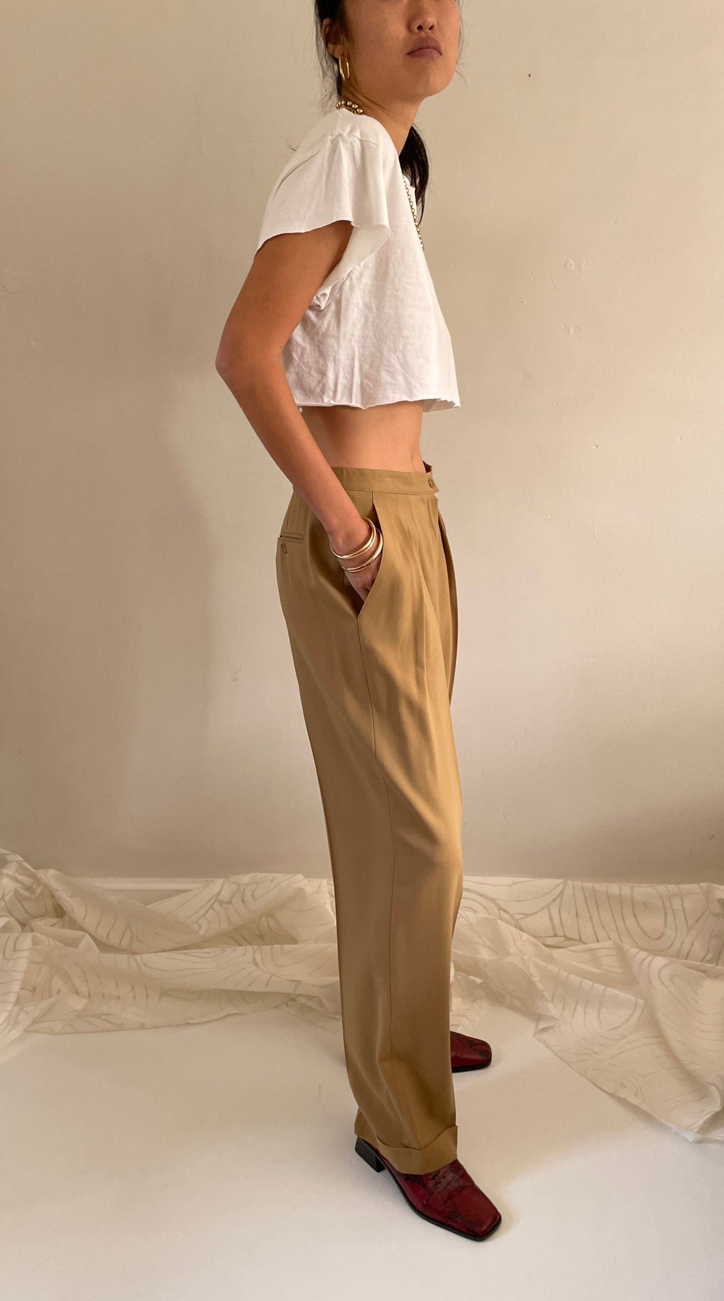 vintage 90s camel pleated wool baggy cuffed wide leg pants Large