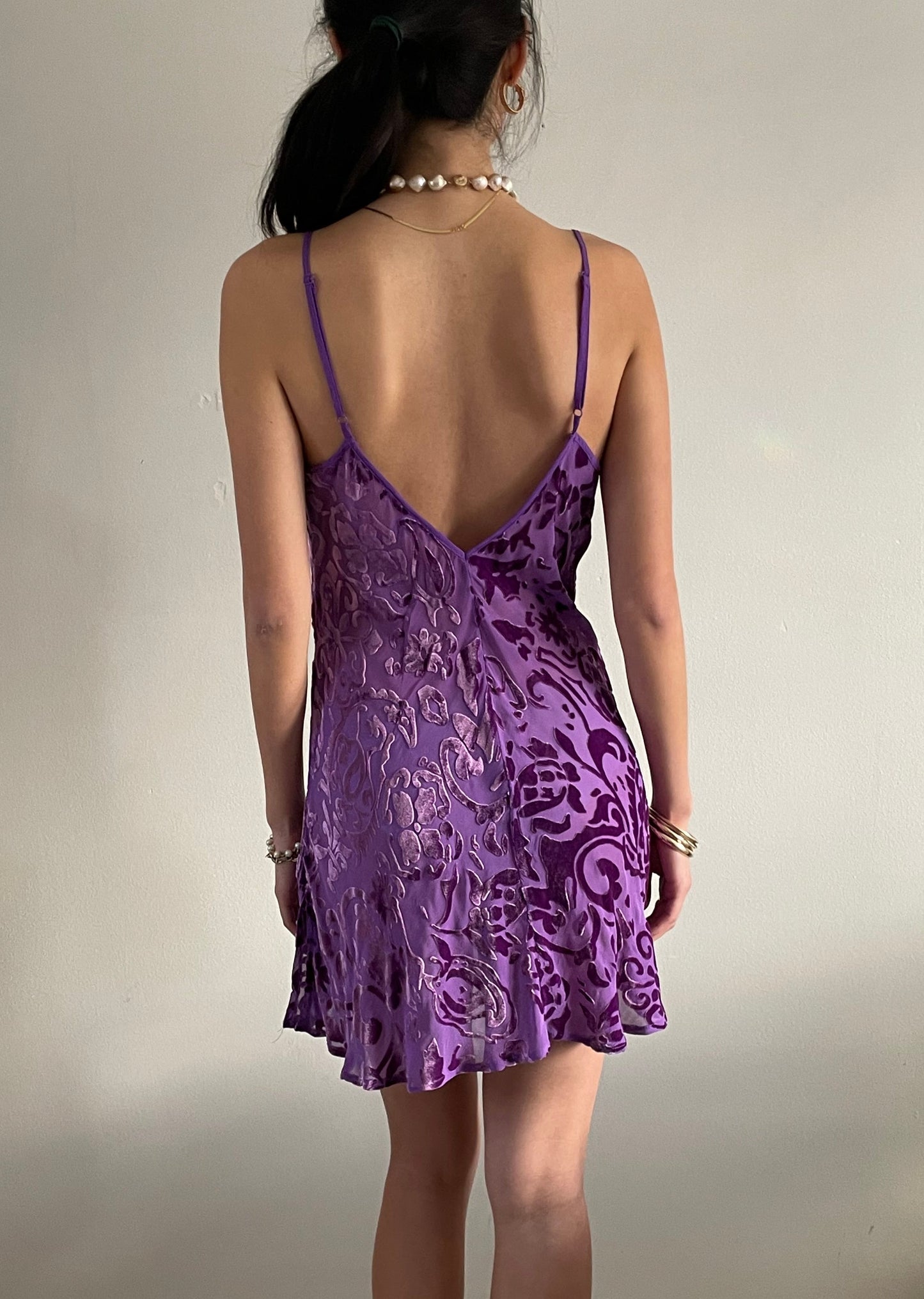 90s silk devore slip dress / vintage grape purple semi sheer silk slip dress