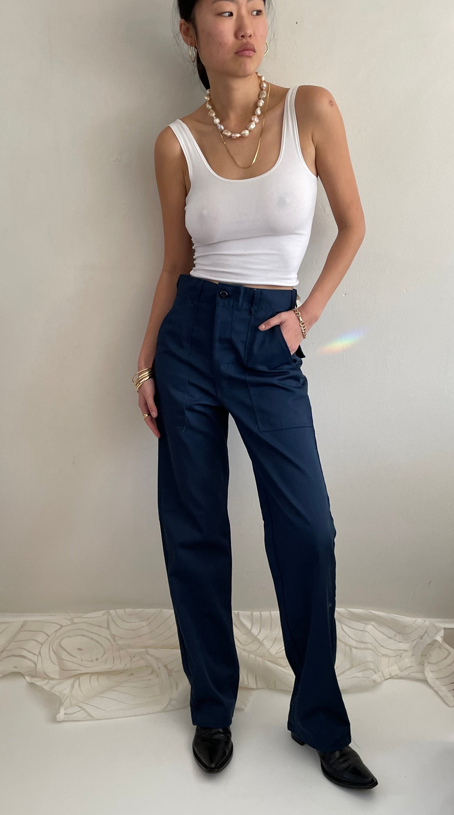 vintage navy blue utility uniform work cotton blend pants tall size 30