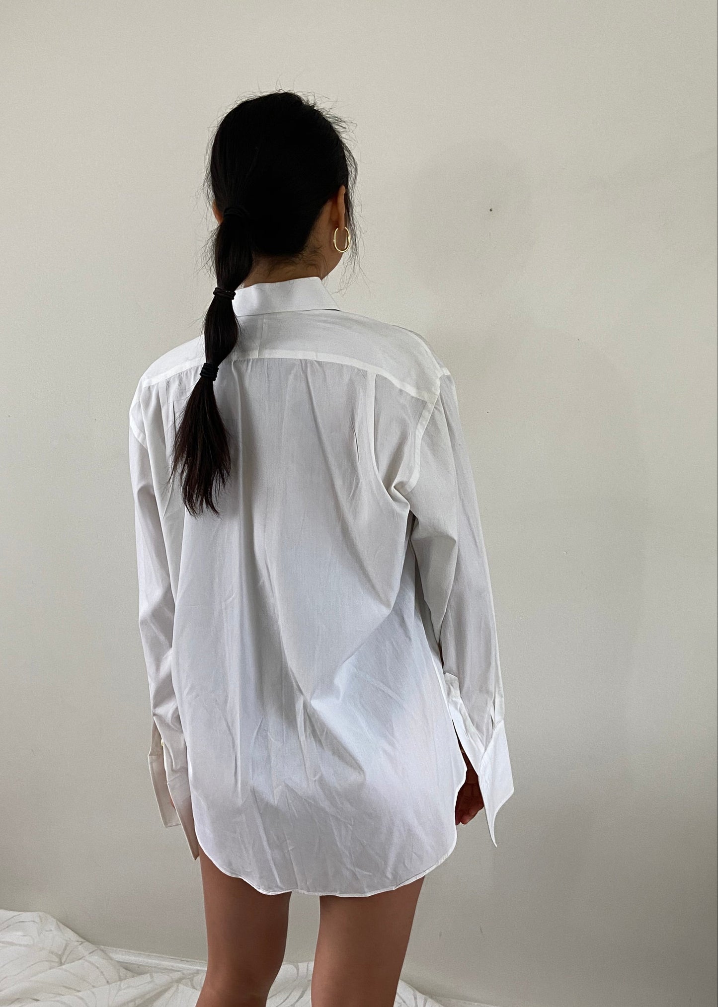 vintage crisp white cotton Italian tuxedo boyfriend shirt / oversized shirt | Large