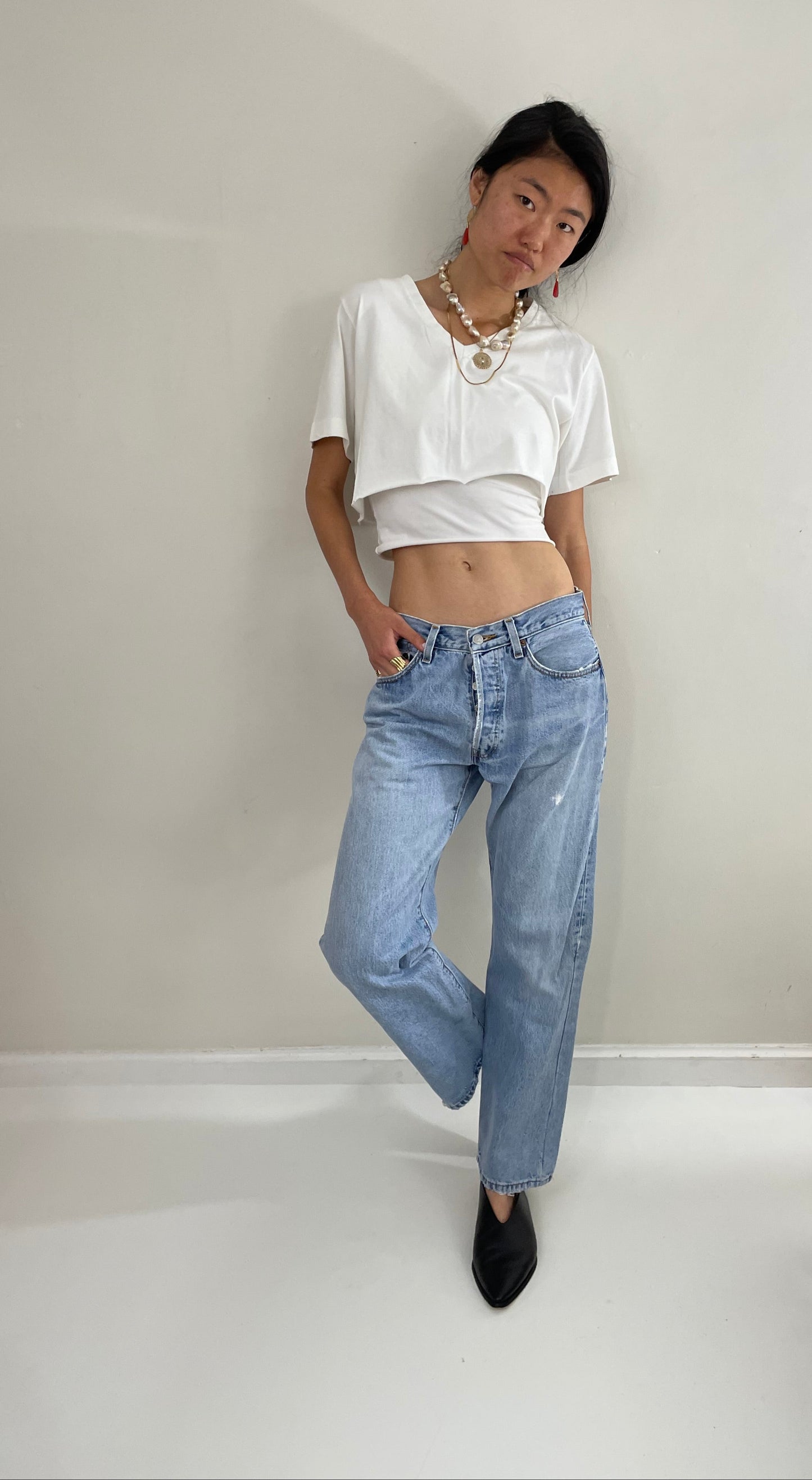 Vintage 80s Levi's 501 faded button fly medium light wash red tab Levis iconic jeans size 31 x 29