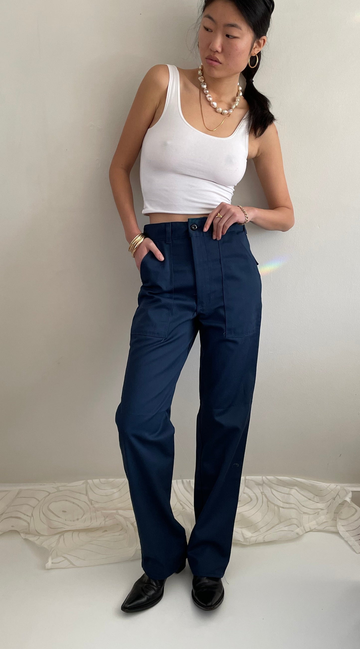 vintage navy blue utility uniform work cotton blend pants tall size 30