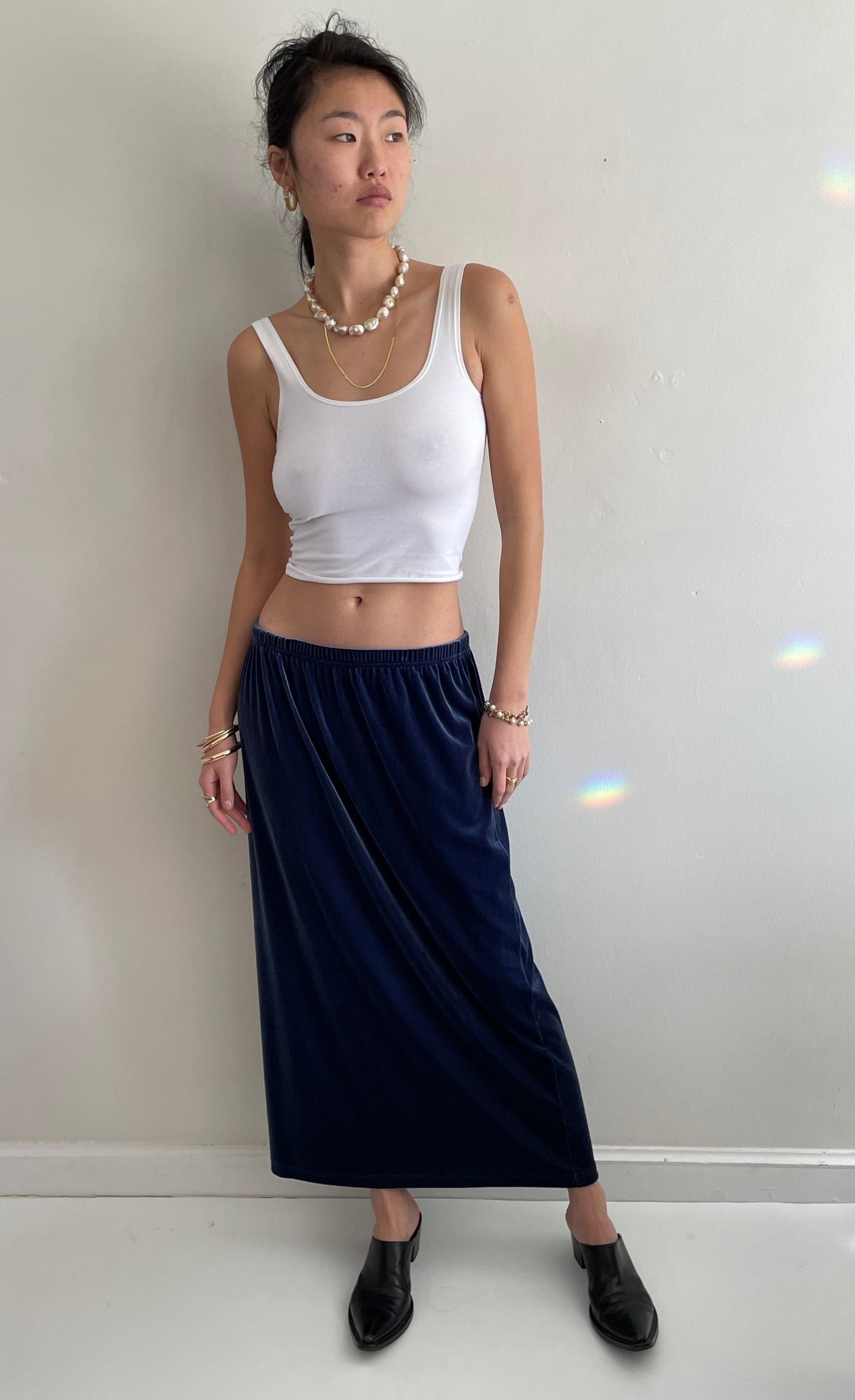 vintage 90s stretch velvet 2 piece indigo blue tunic sweatshirt + skirt matching set XL