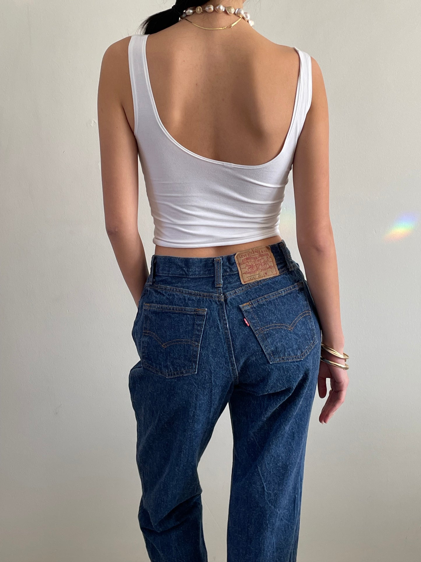 vintage 80s Levi's 501 dark wash womens petite tall Levis jeans size 27x32